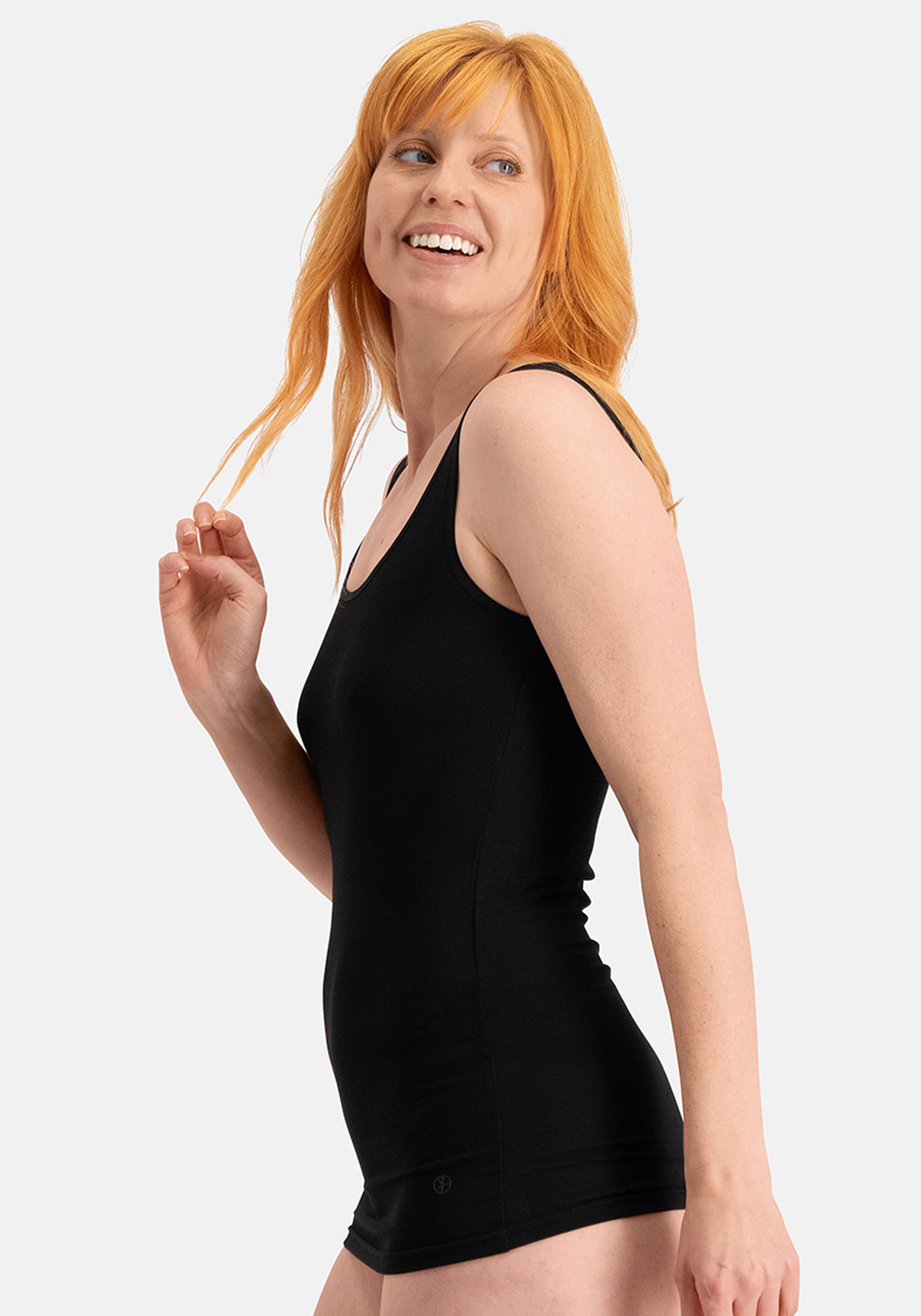 Bamboo Basics Anna long fit singlet (2-pack), dames hemd extra lang, zwart