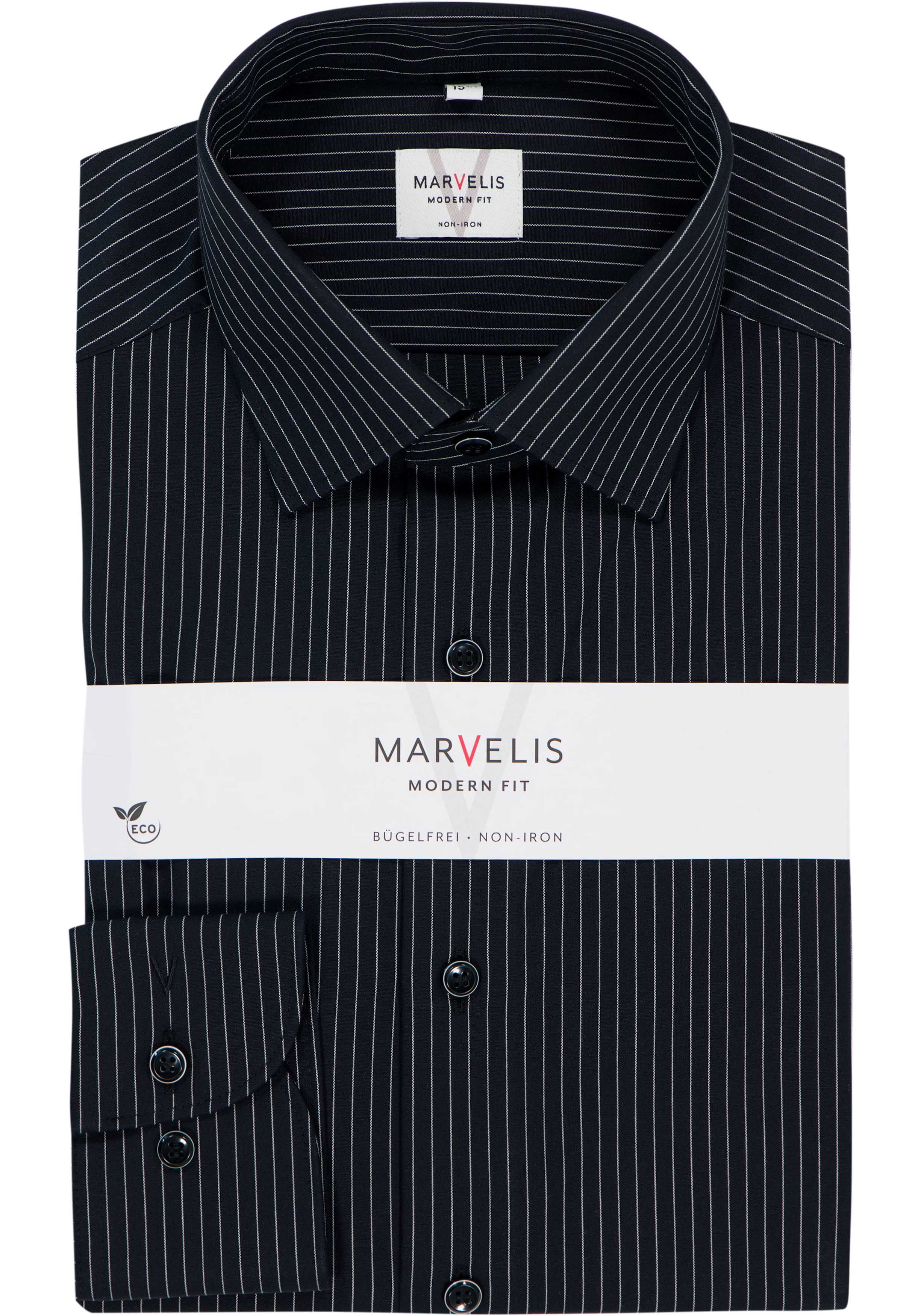 MARVELIS modern fit overhemd, popeline, zwart met wit gestreept