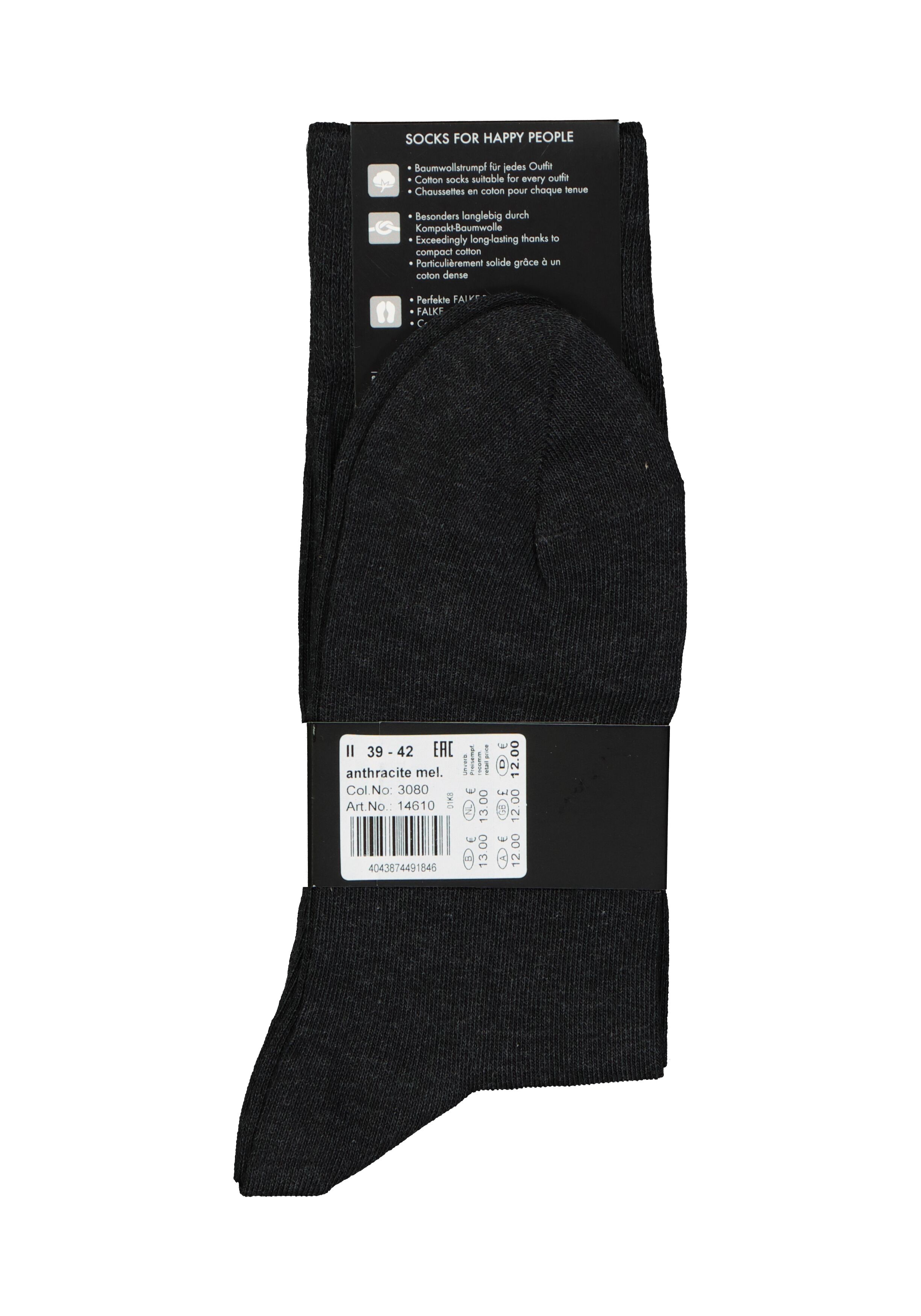FALKE Happy herensokken (2-pack), antraciet grijs (anthracite melange)