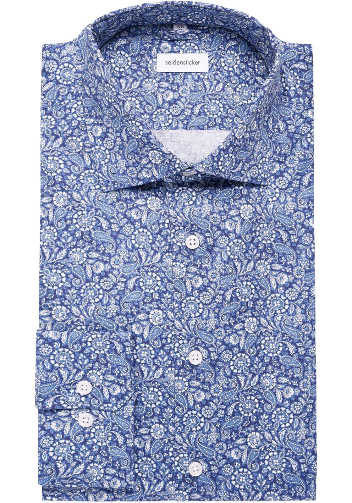 Seidensticker shaped fit overhemd, popeline, blauw dessin