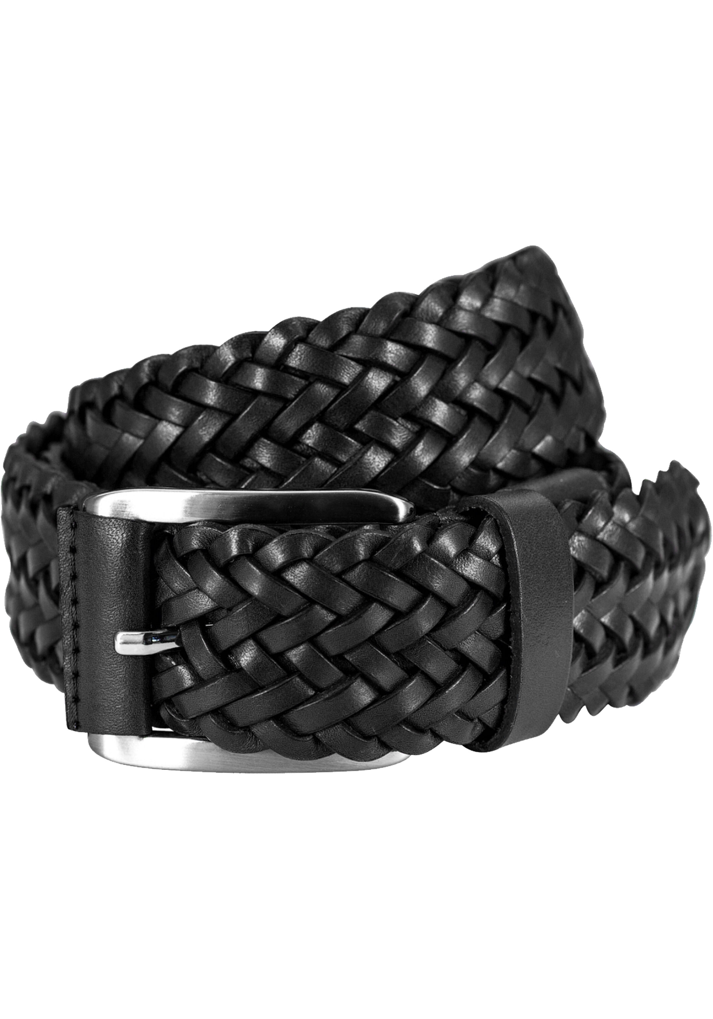 LINDENMANN leren heren riem,, zwart gevlochten