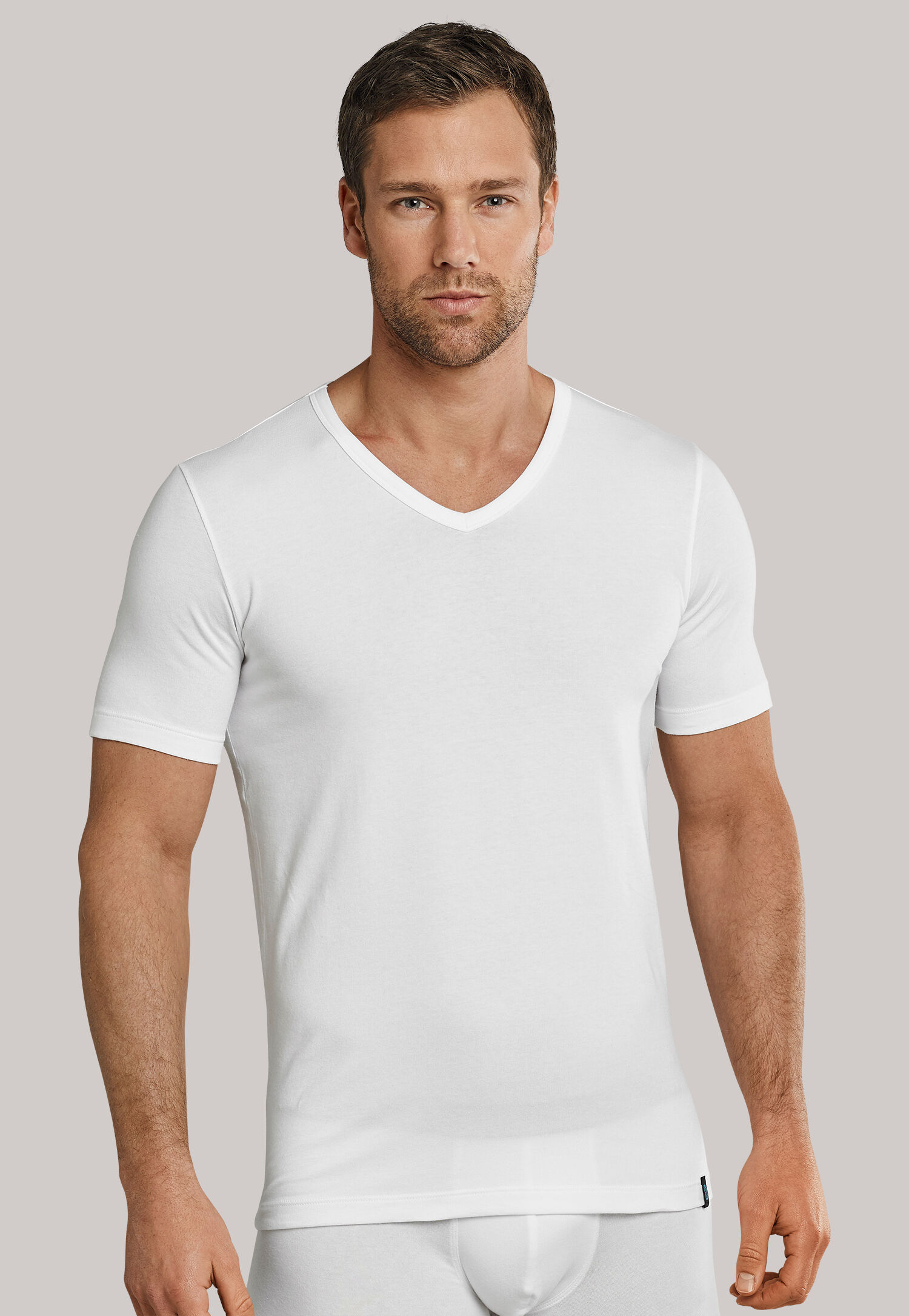 SCHIESSER 95/5 heren T-shirt (2-pack), V-hals, wit