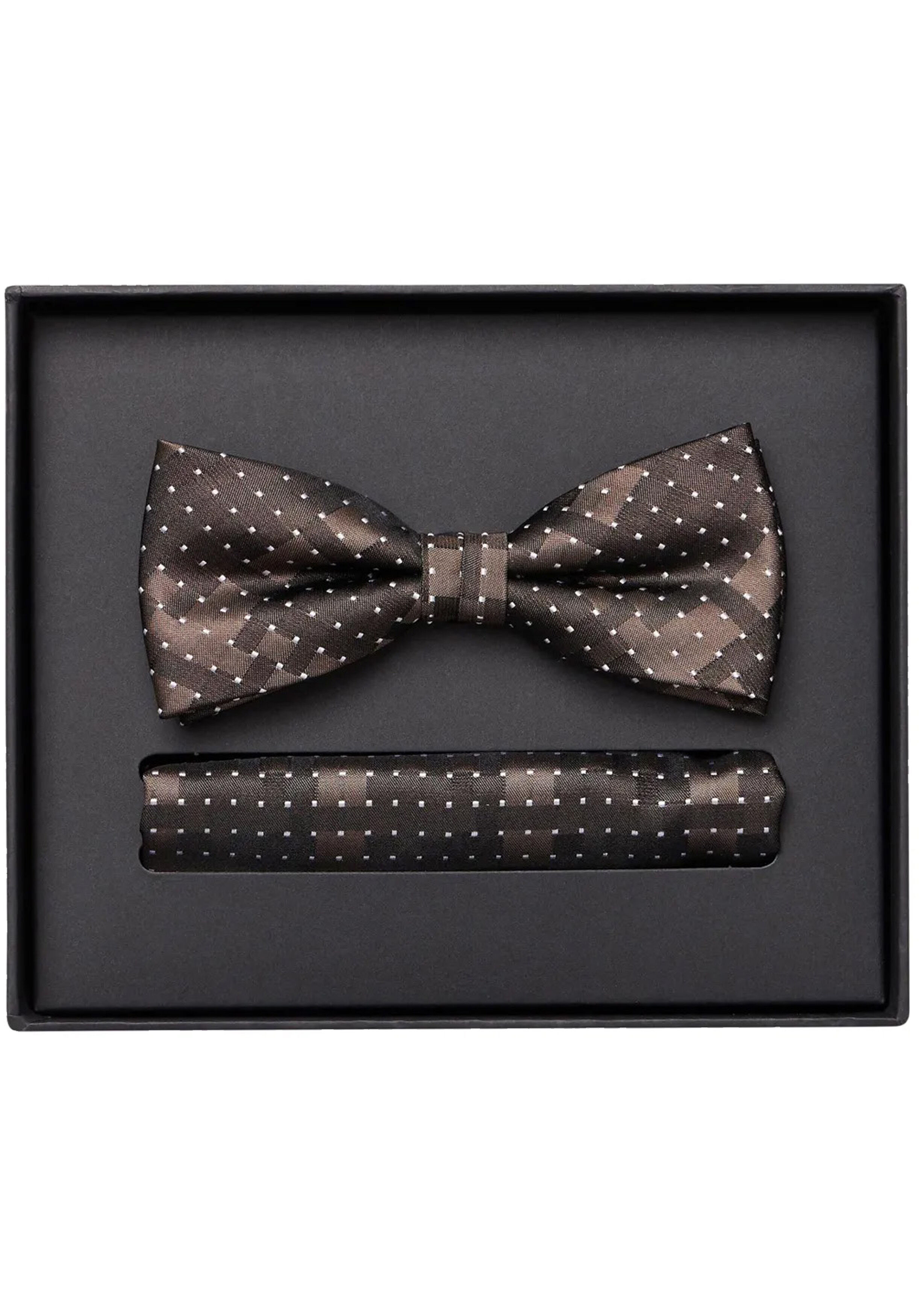 VENTI set met vlinderdas en pochet, bruin, wit dessin
