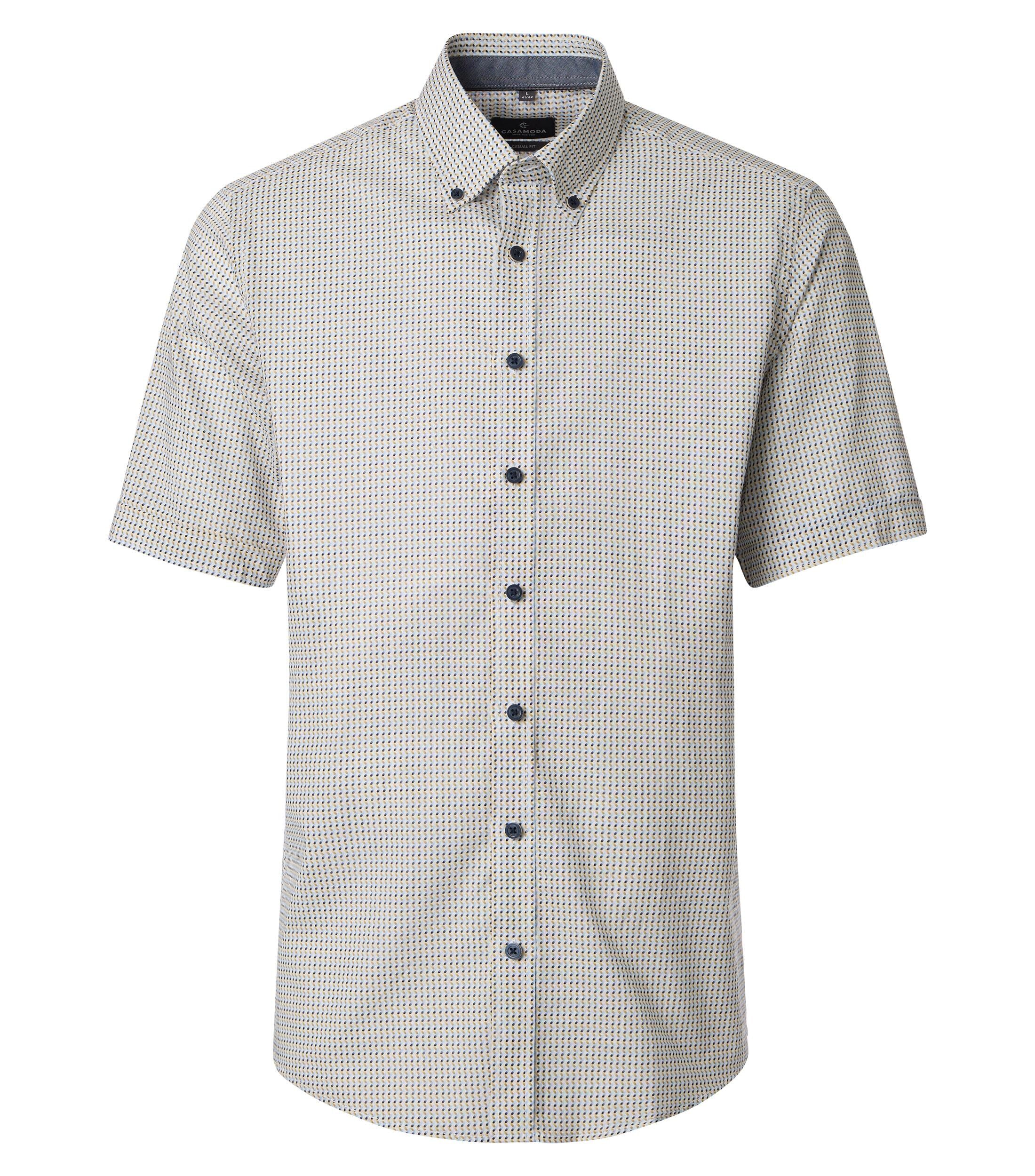 CASA MODA Sport casual fit overhemd, chambray, wit met geel en blauw dessin