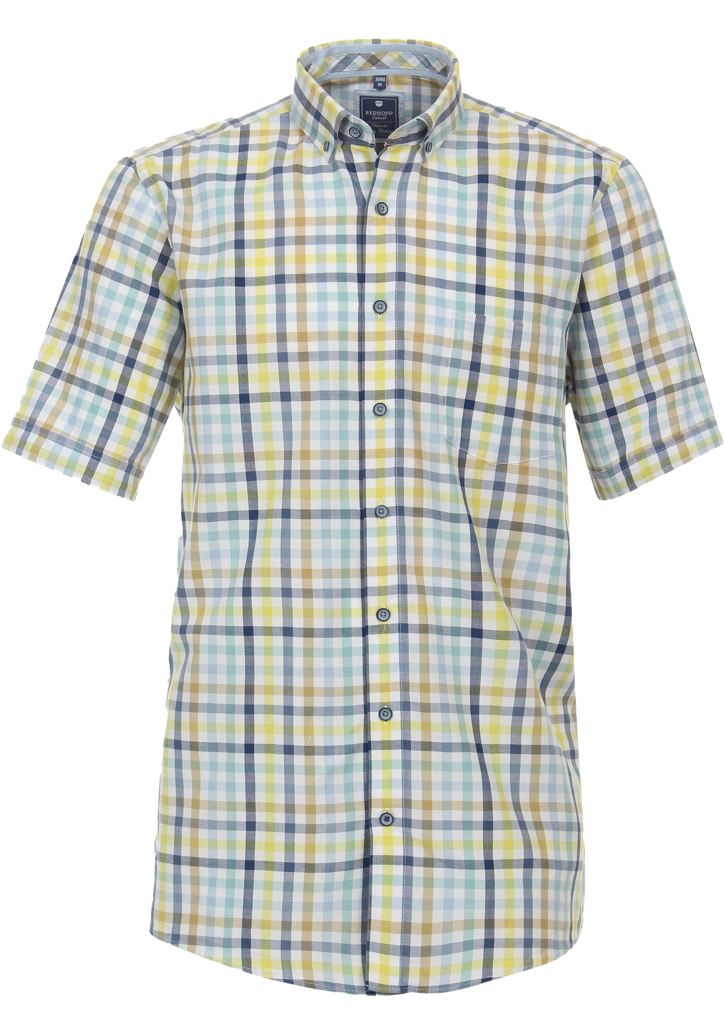 Redmond comfort fit overhemd, korte mouw, popeline, blauw geruit