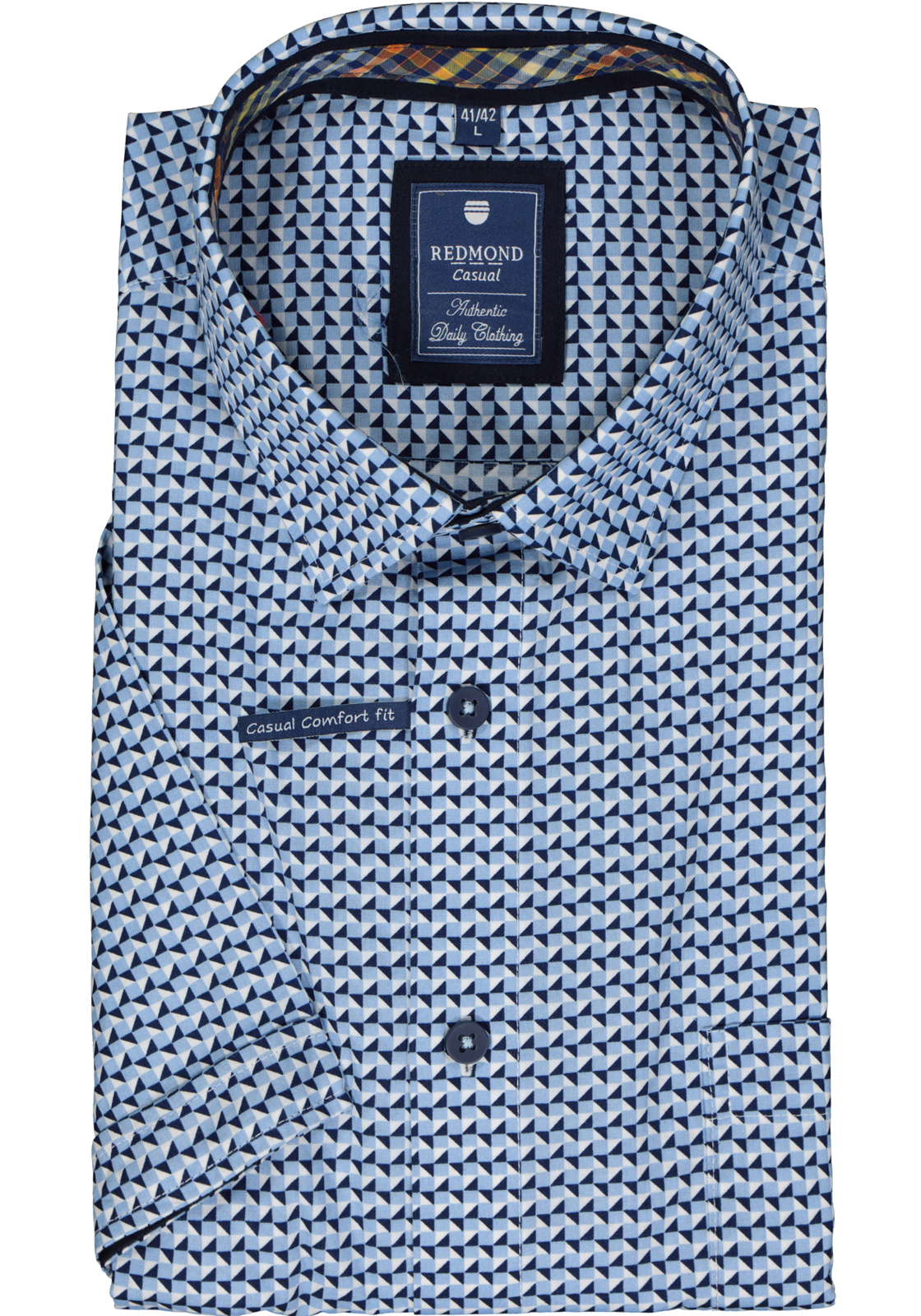 2-4061933377399_redmond-overhemd_HR Redmond regular fit overhemd, korte mouw, popeline, blauw met wit dessin