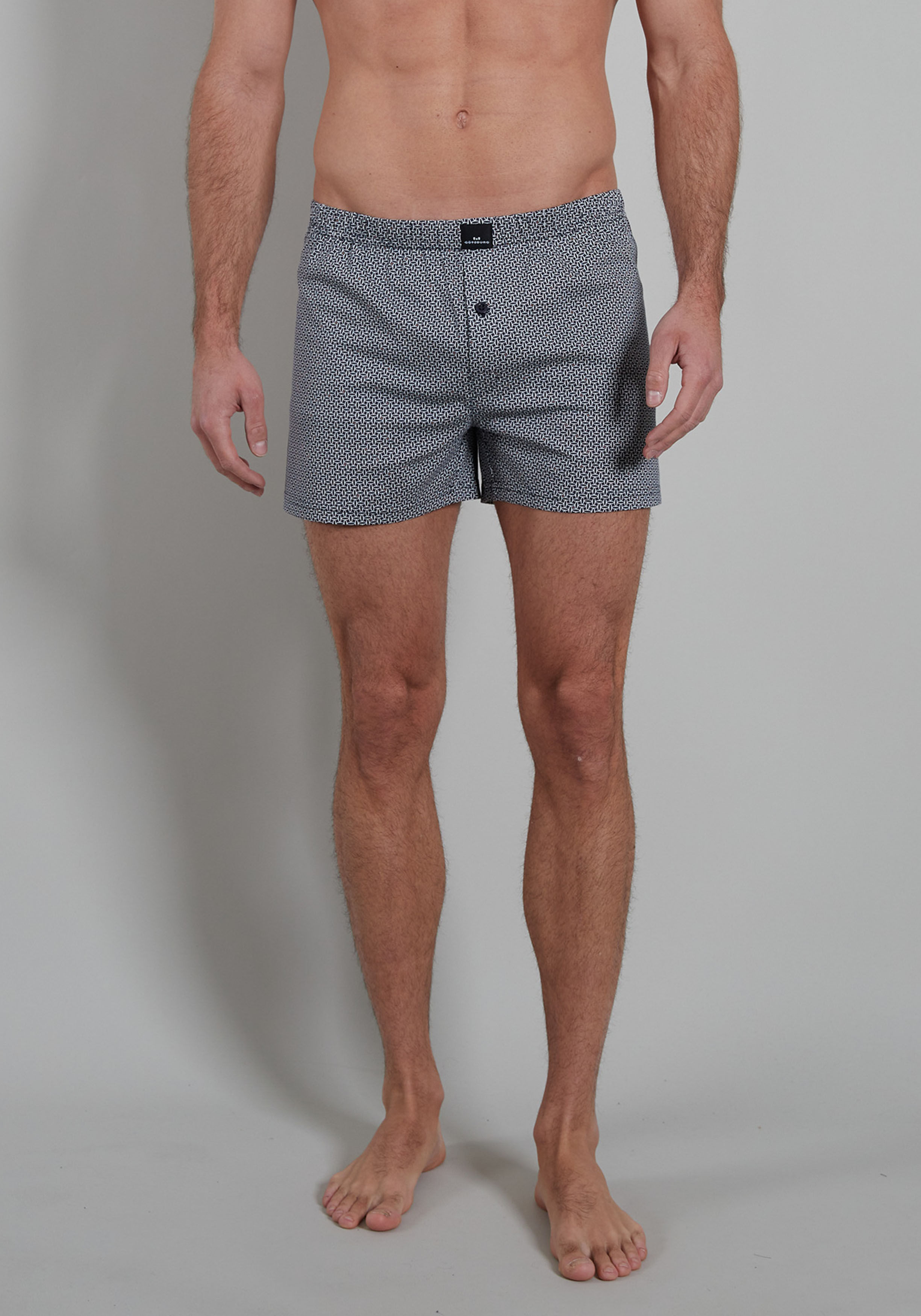 Gotzburg heren boxershorts wijd model met gulp (2-pack), middenblauw mini dessin