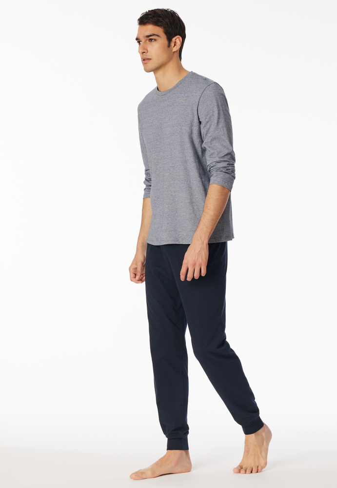 SCHIESSER Cotton Essentials Pyjama lang, heren pyjama set, nachtblauw gestreept