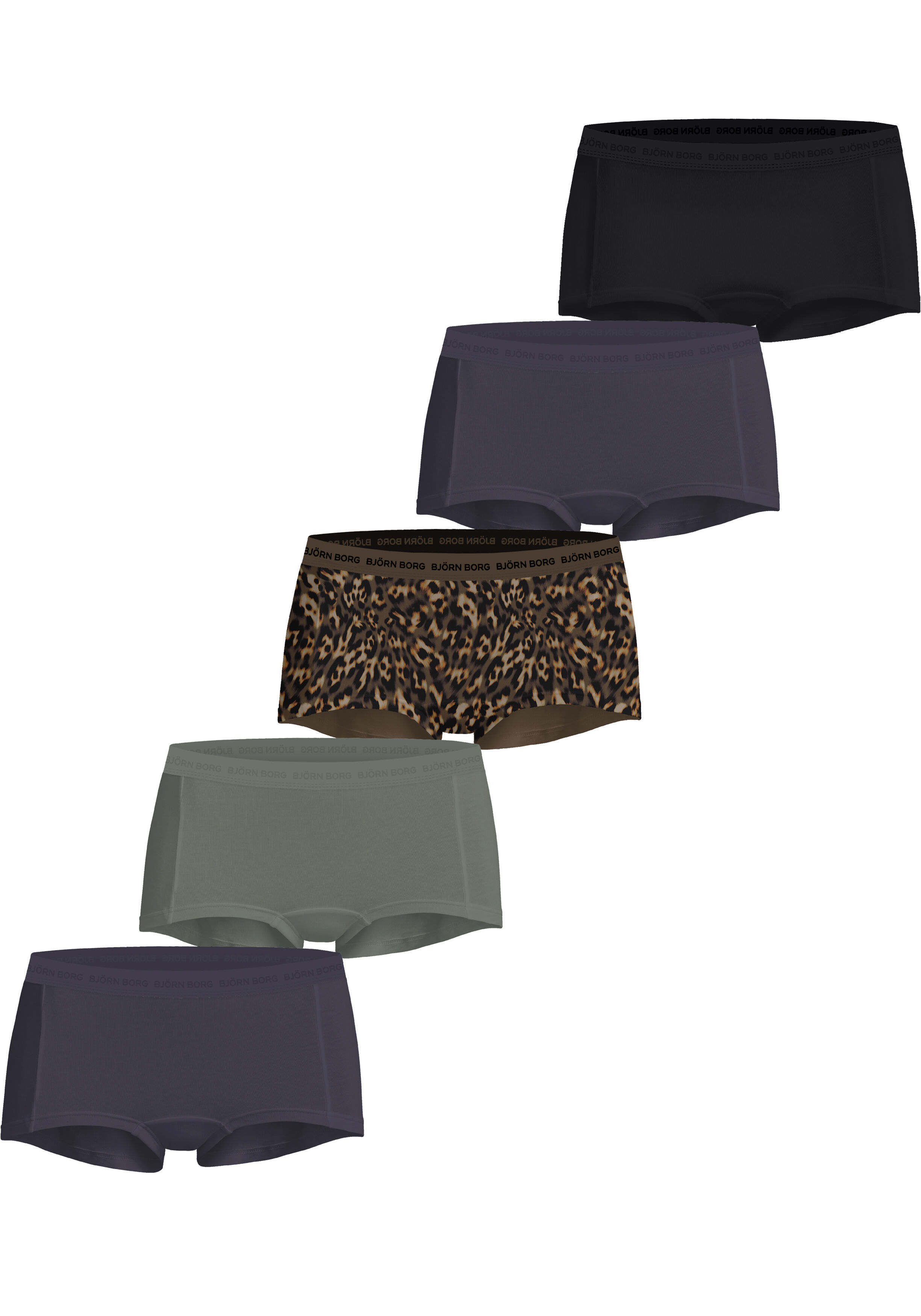 Bjorn Borg dames Core minishorts, boxers korte pijpen (5-pack), zwart, grijs, print, groen, grijs