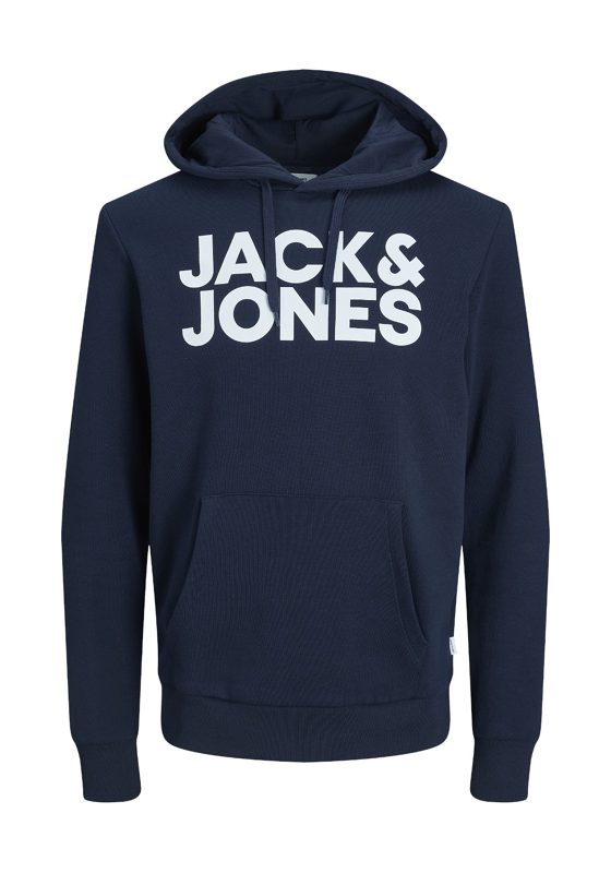 JACK & JONES Corp logo sweat hood regular fit, heren hoodie katoenmengsel met capuchon, blauw grote print JACK & JONES Corp logo sweat hood regular fit, heren hoodie katoenmengsel met capuchon, blauw grote print