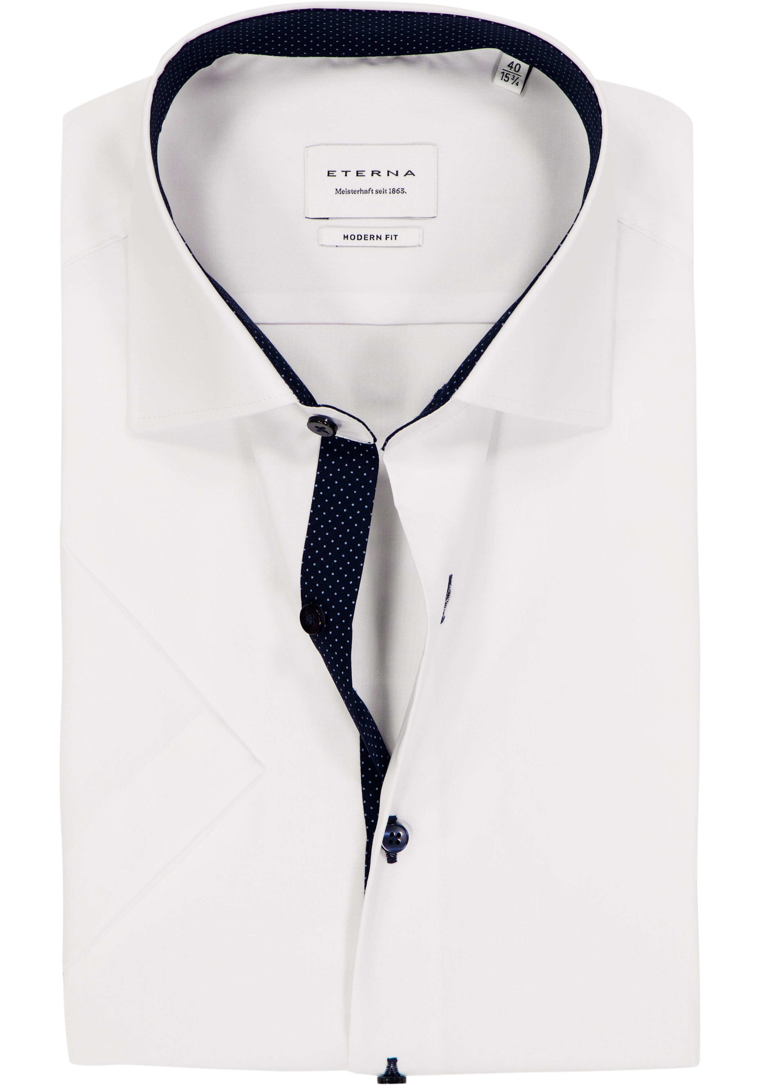 ETERNA modern fit overhemd, korte mouw, heren overhemd fijn Oxford, wit (blauw gestipt contrast)