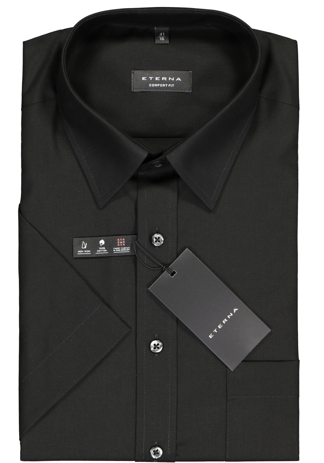 2-4025717597373_eterna-overhemd_HR ETERNA comfort fit overhemd, korte mouw, poplin heren overhemd, zwart