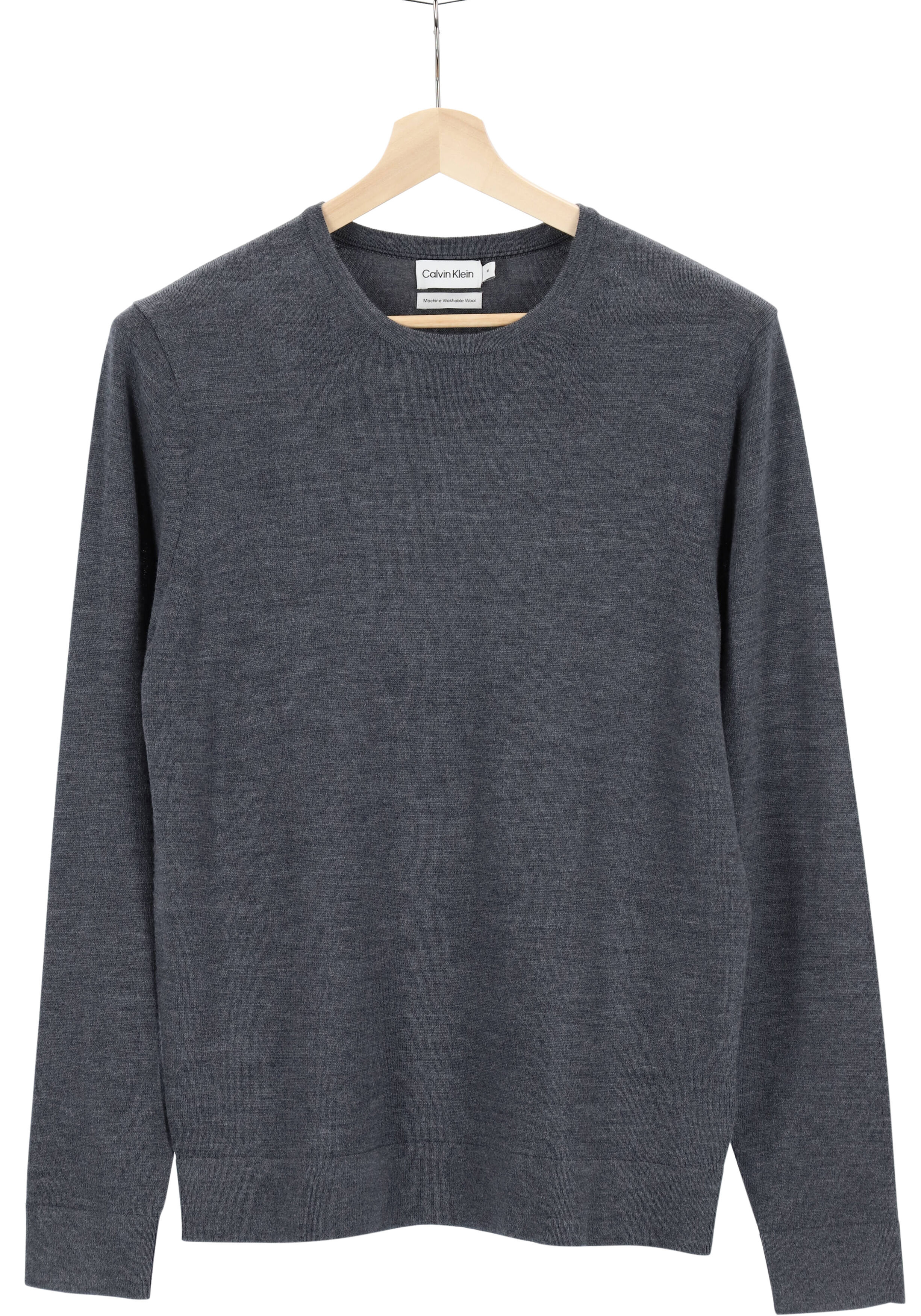 Calvin Klein trui met O-hals wol, antraciet grijs melange