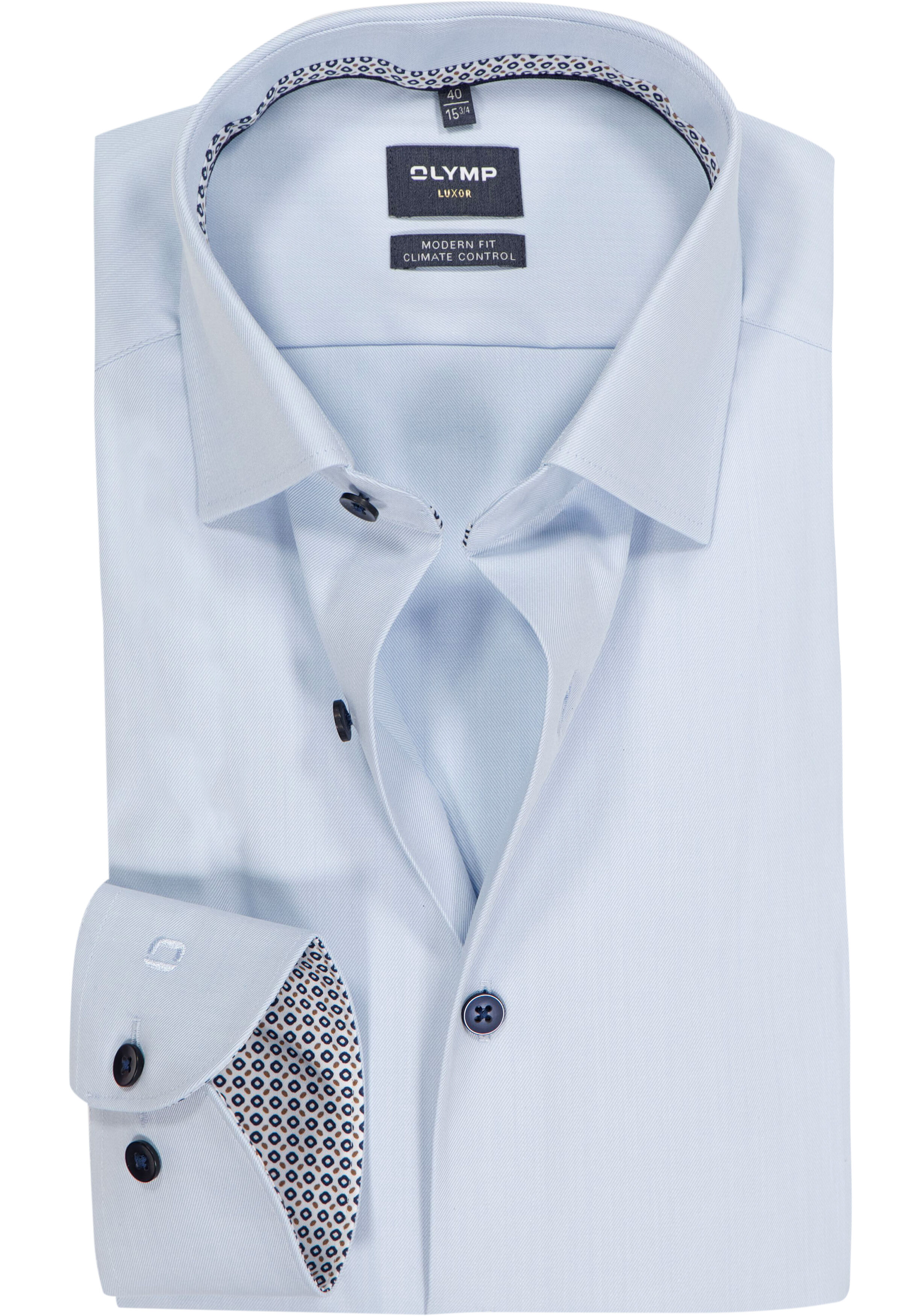 OLYMP 24/7 Luxor modern fit overhemd, mouwlengte 7, twill, lichtblauw