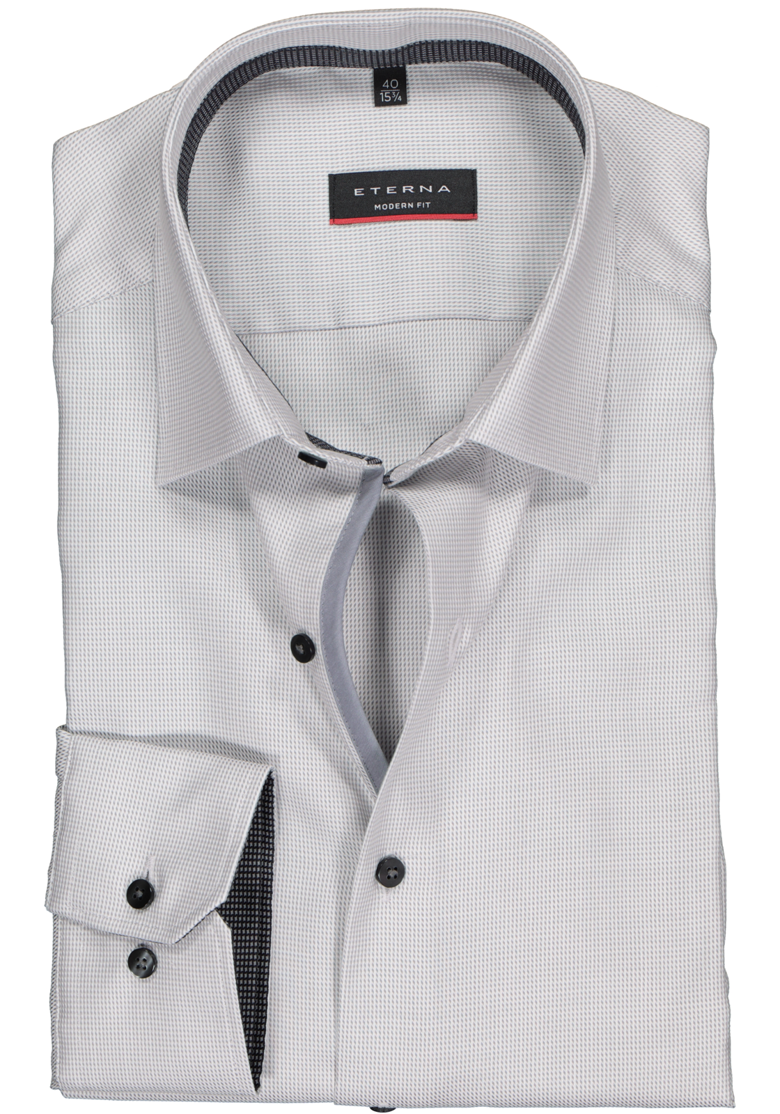 1-4059268481324_eterna-overhemd_HR ETERNA modern fit overhemd, twill structuur heren overhemd, grijs (zwart contrast)