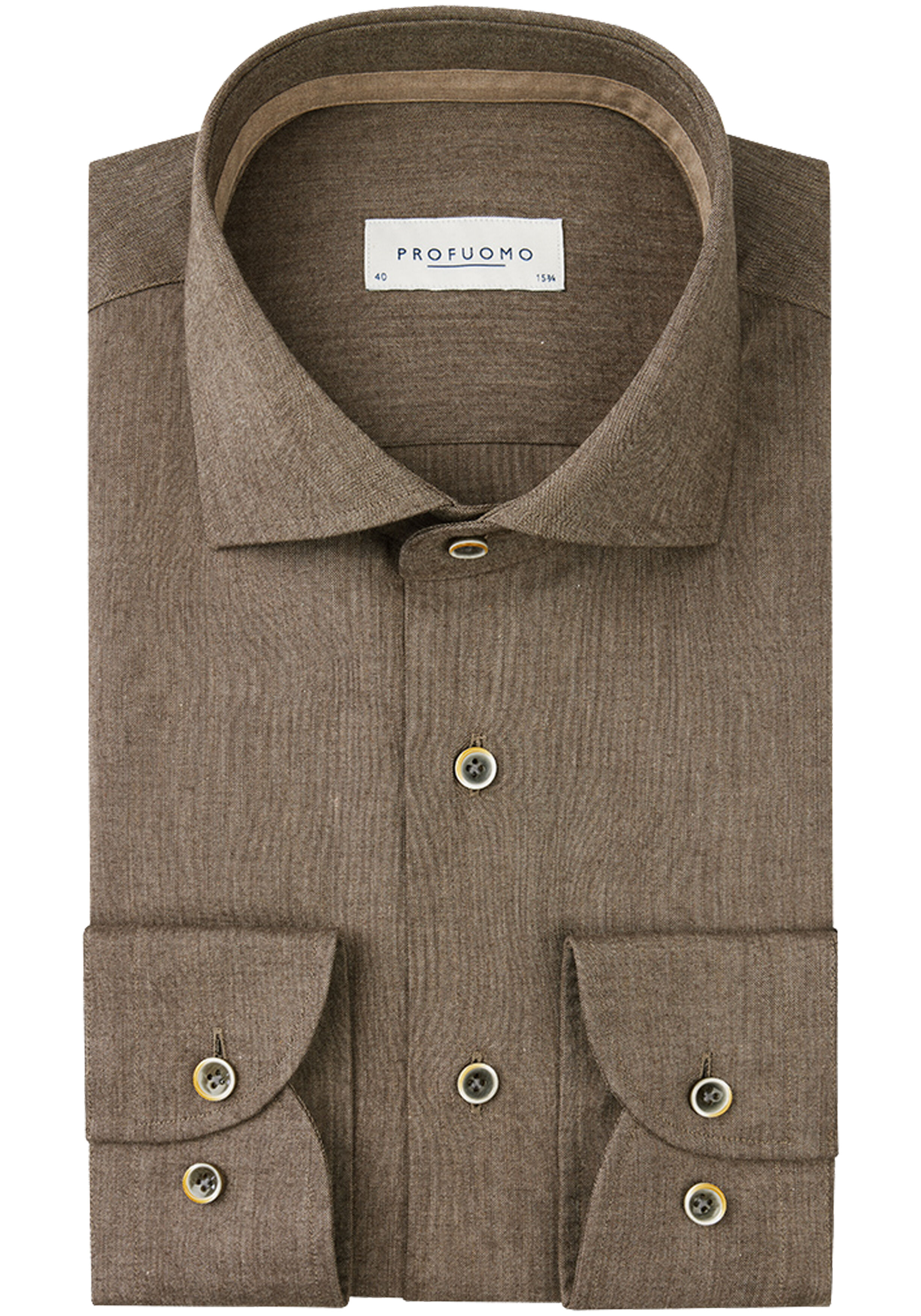 Profuomo slim fit heren overhemd, structuur, taupe