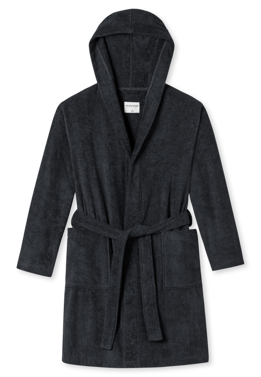 SCHIESSER Essentials badjas, heren badjas badstof 100 cm antraciet