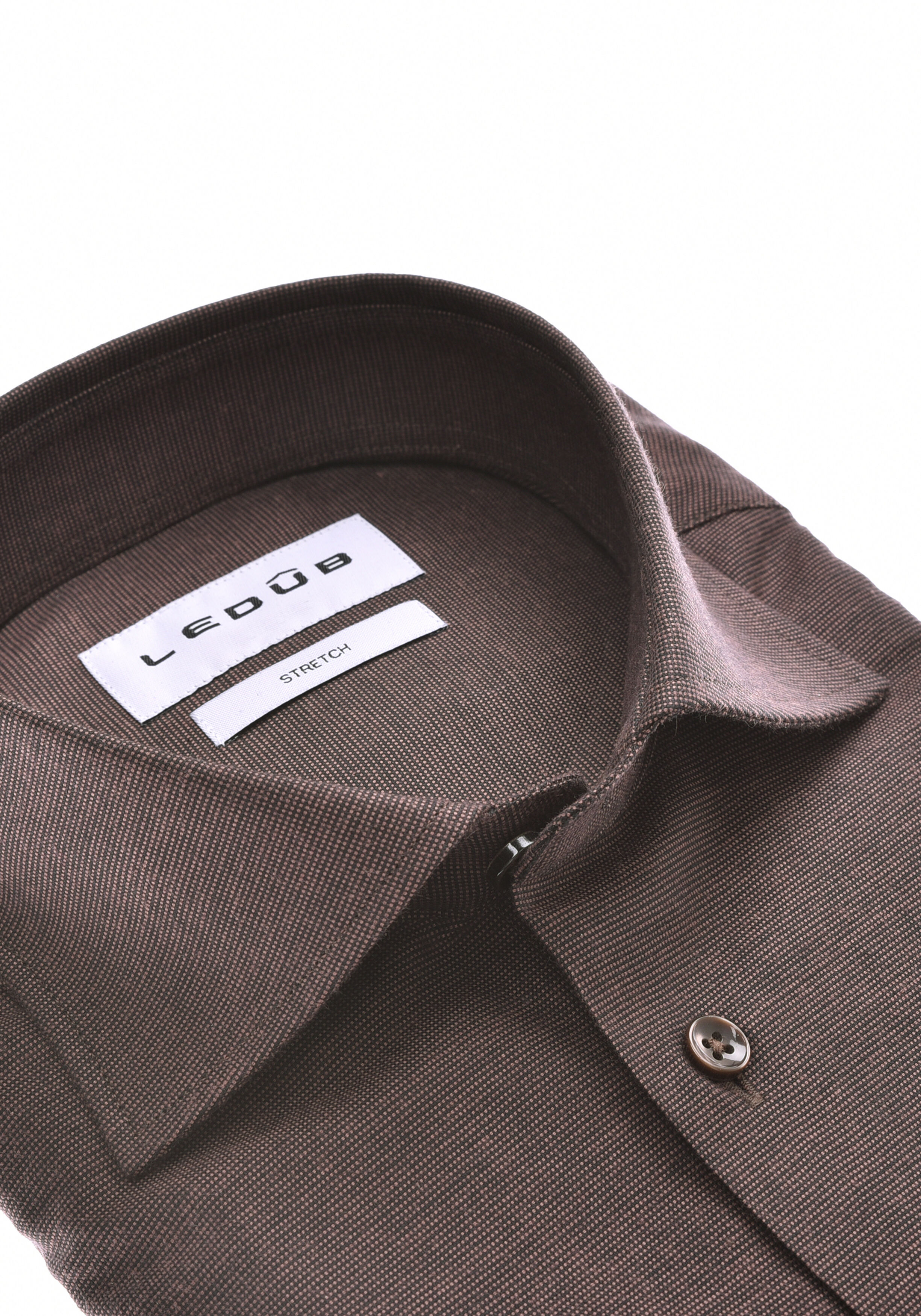 Ledub modern fit overhemd, popeline, donkerbruin