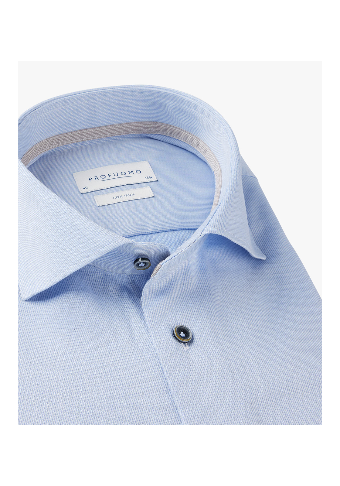 PPVH10003B_100 Profuomo slim fit heren overhemd, dobby, blauw