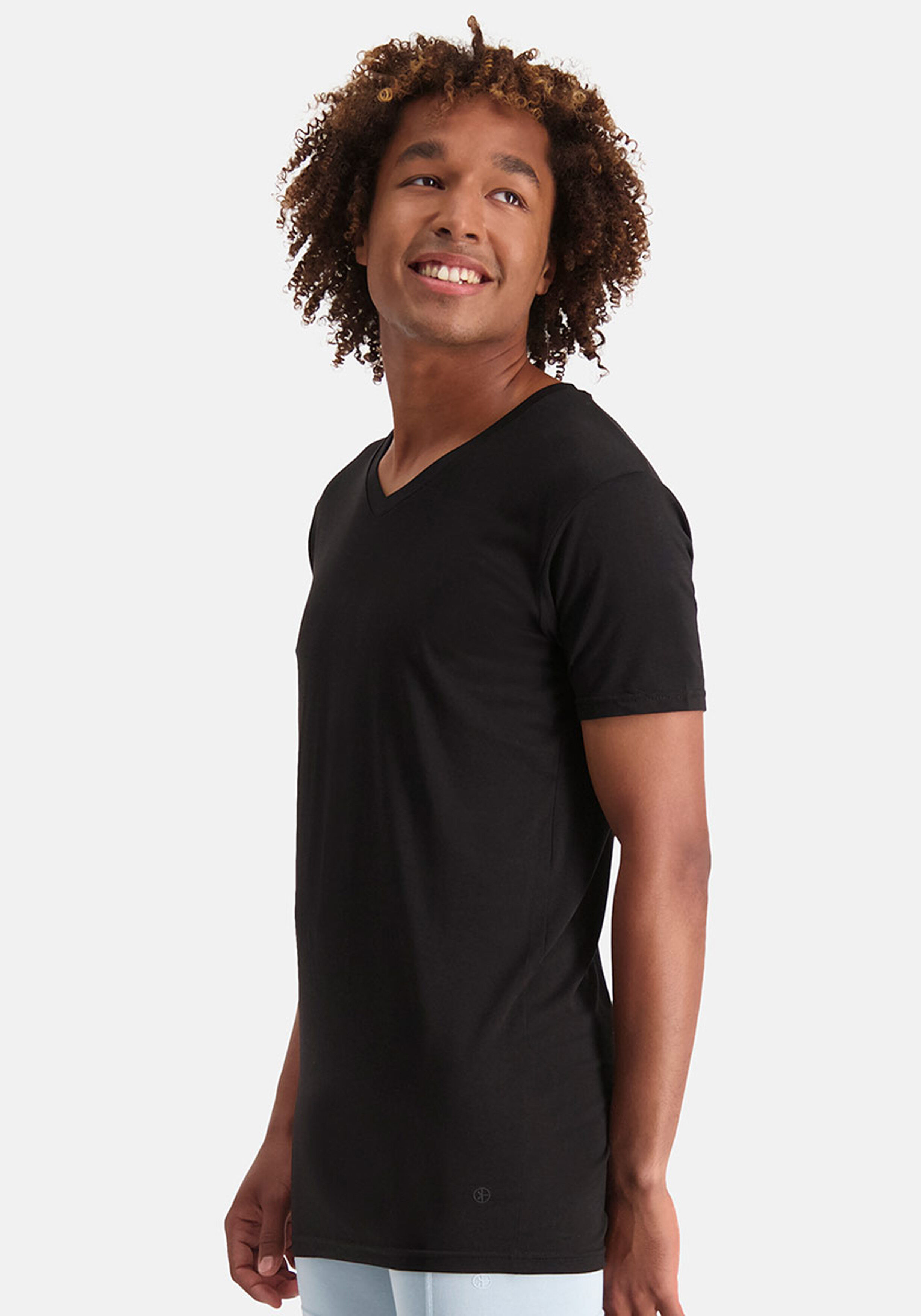Bamboo Basics Velo V-neck T-shirt (2-pack), heren T-shirt V-hals extra lang, zwart
