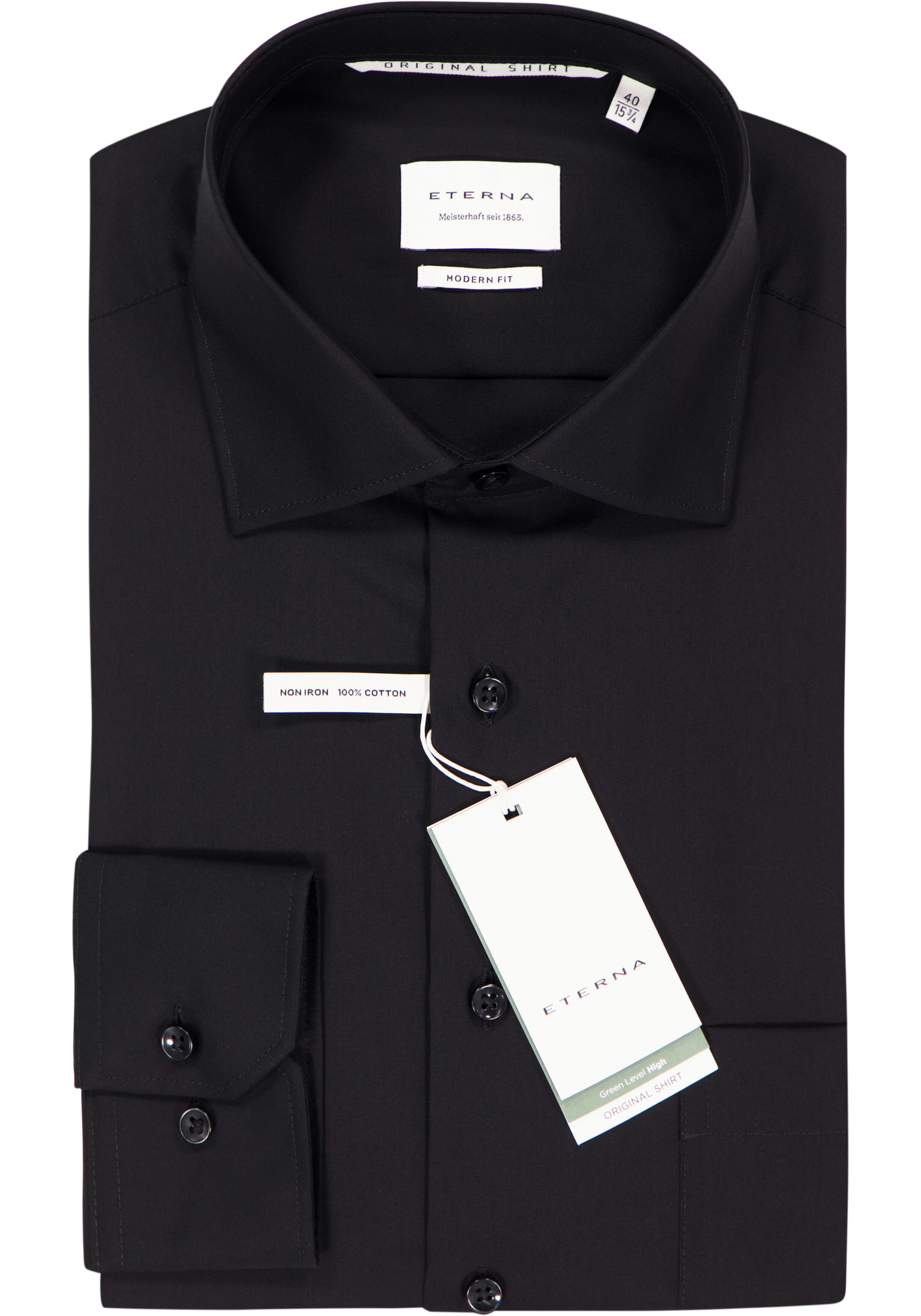 ETERNA modern fit overhemd, popeline, zwart