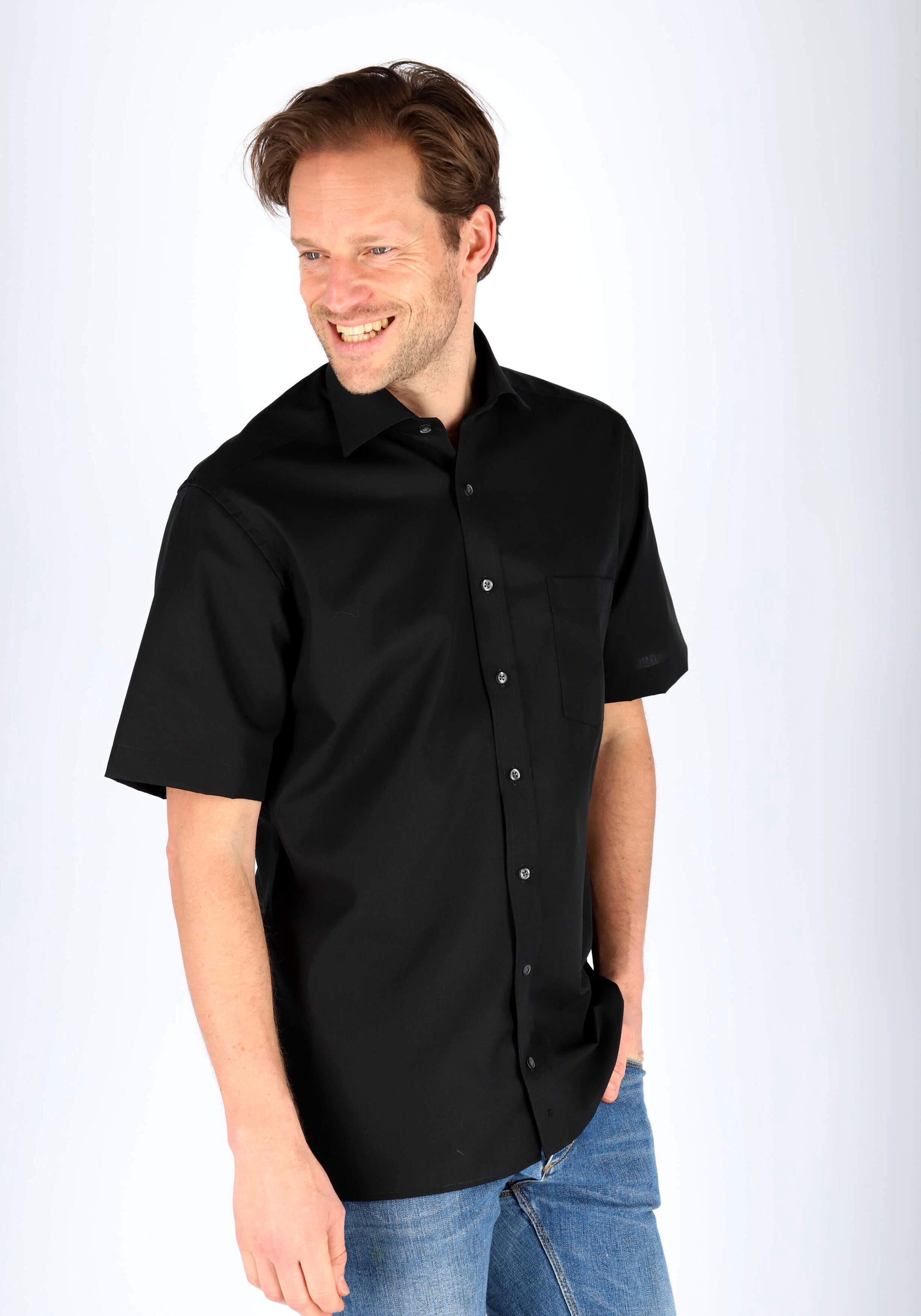 ETERNA modern fit overhemd, korte mouw, poplin heren overhemd, zwart