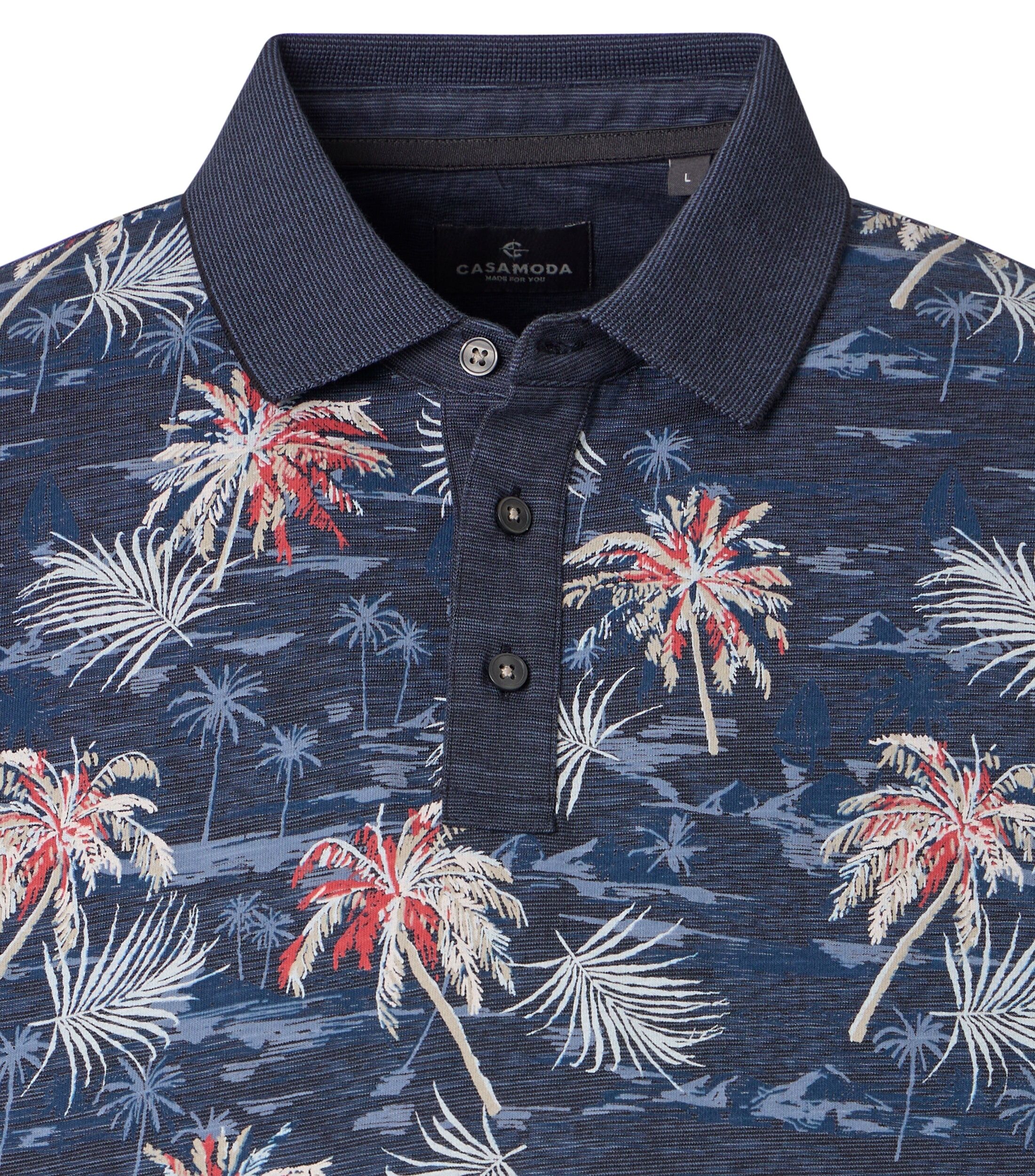 CASA MODA comfort fit heren polo, blauw dessin