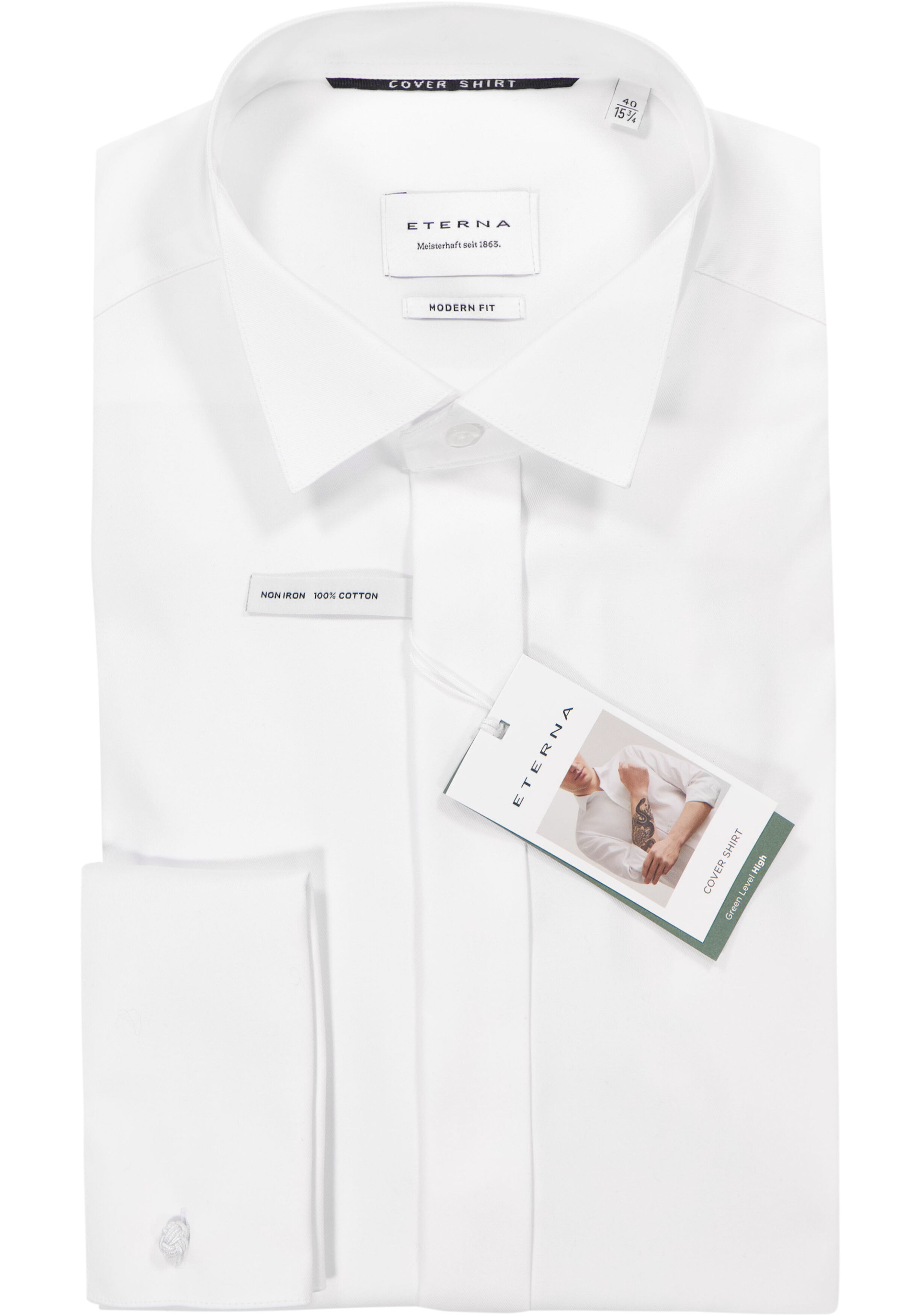ETERNA modern fit overhemd, dubbele manchet, niet doorschijnend twill heren overhemd, wit