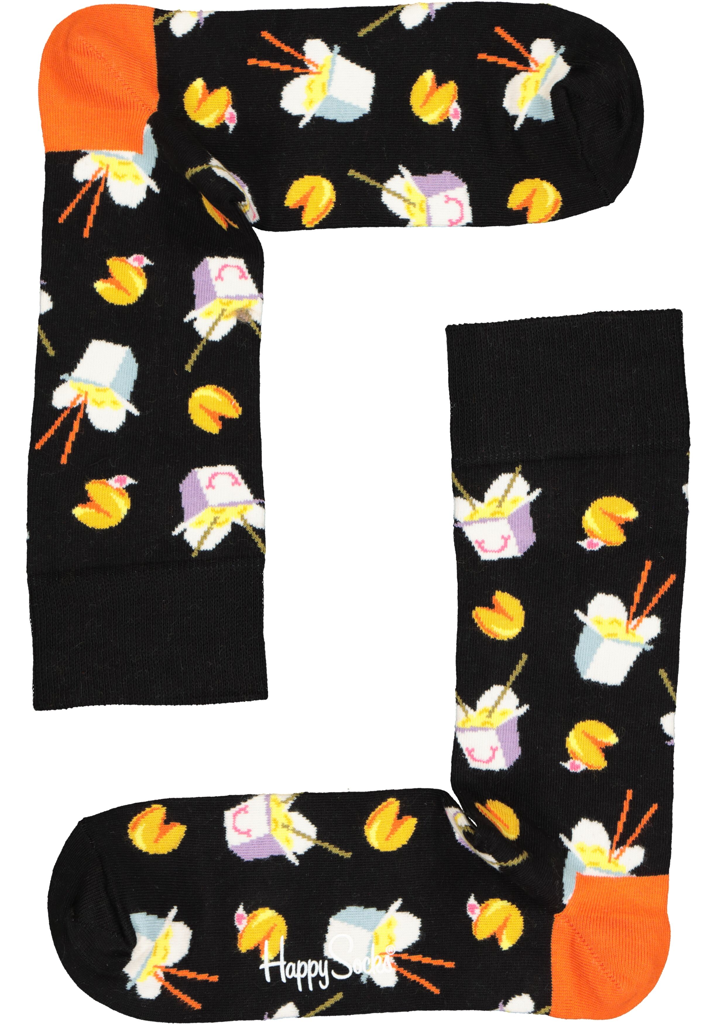 Happy Socks Take Out Sock, unisex sokken, zwart met afhaalmaaltijden