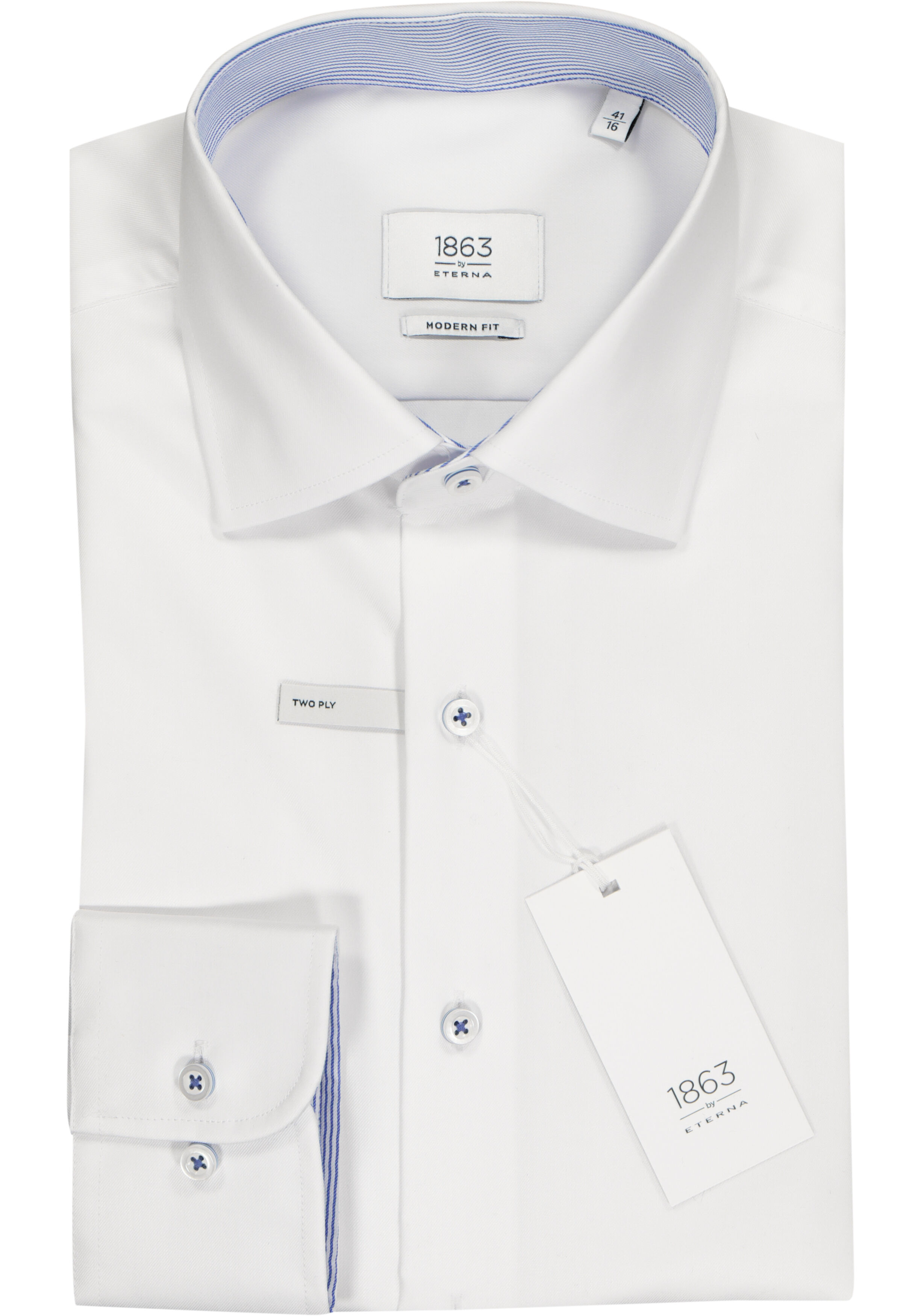 ETERNA 1863 modern fit premium overhemd, 2-ply twill heren overhemd, wit (contrast)