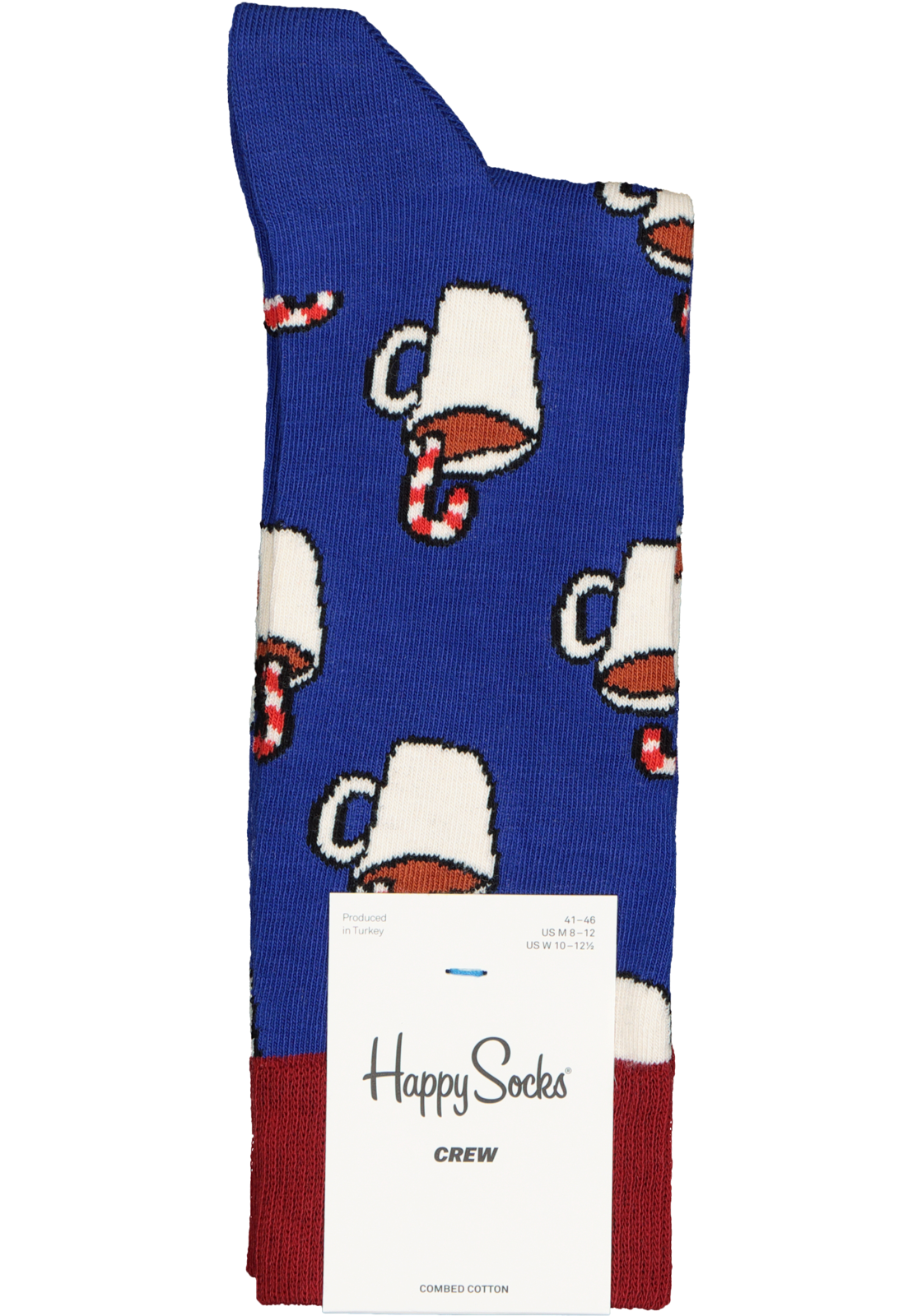3-7333102550221_happy_socks_HR Happy Socks Candy Cane Cocoa Sock, blauw met warme choco
