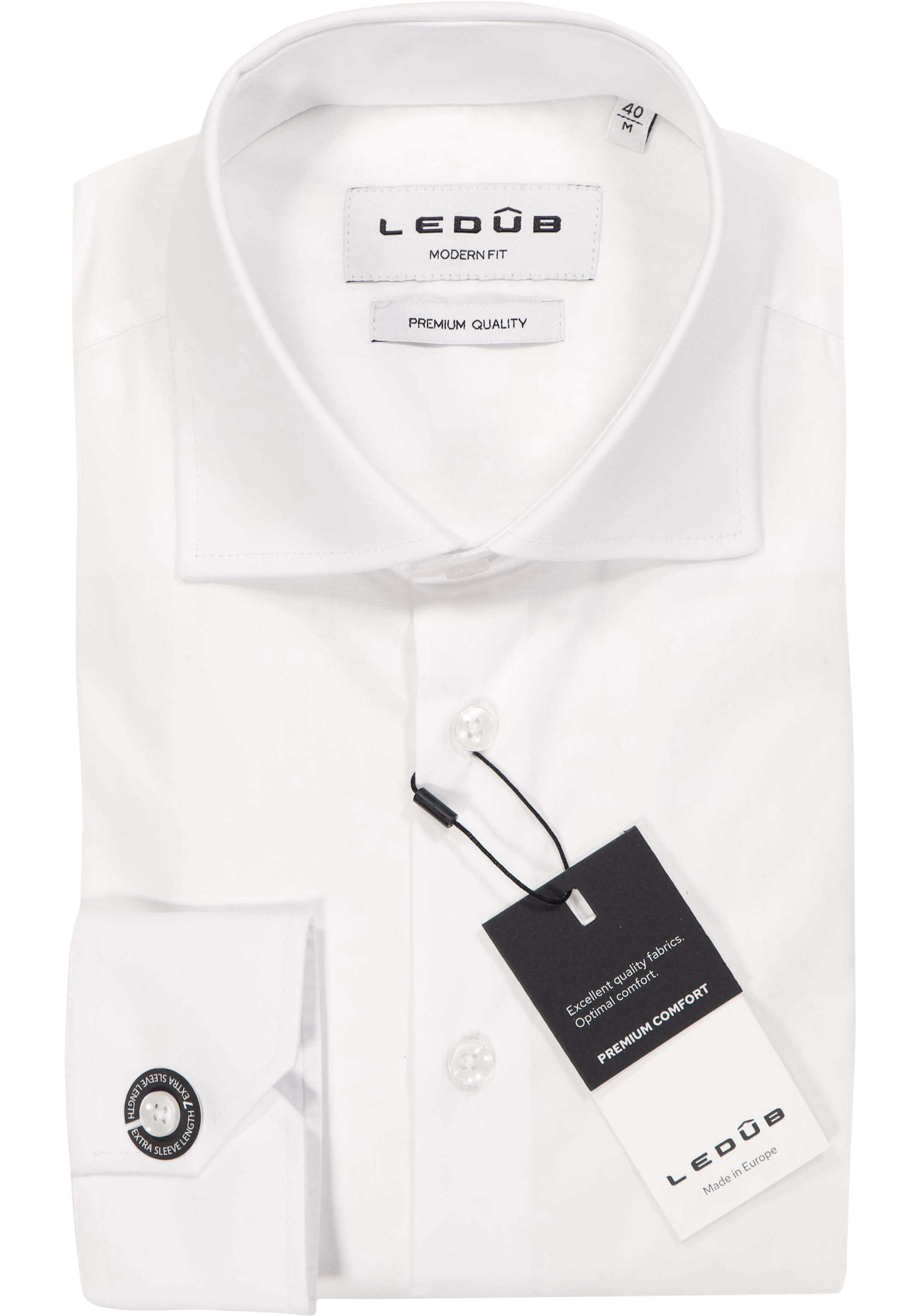 Ledub modern fit overhemd, mouwlengte 72 cm, popeline, wit