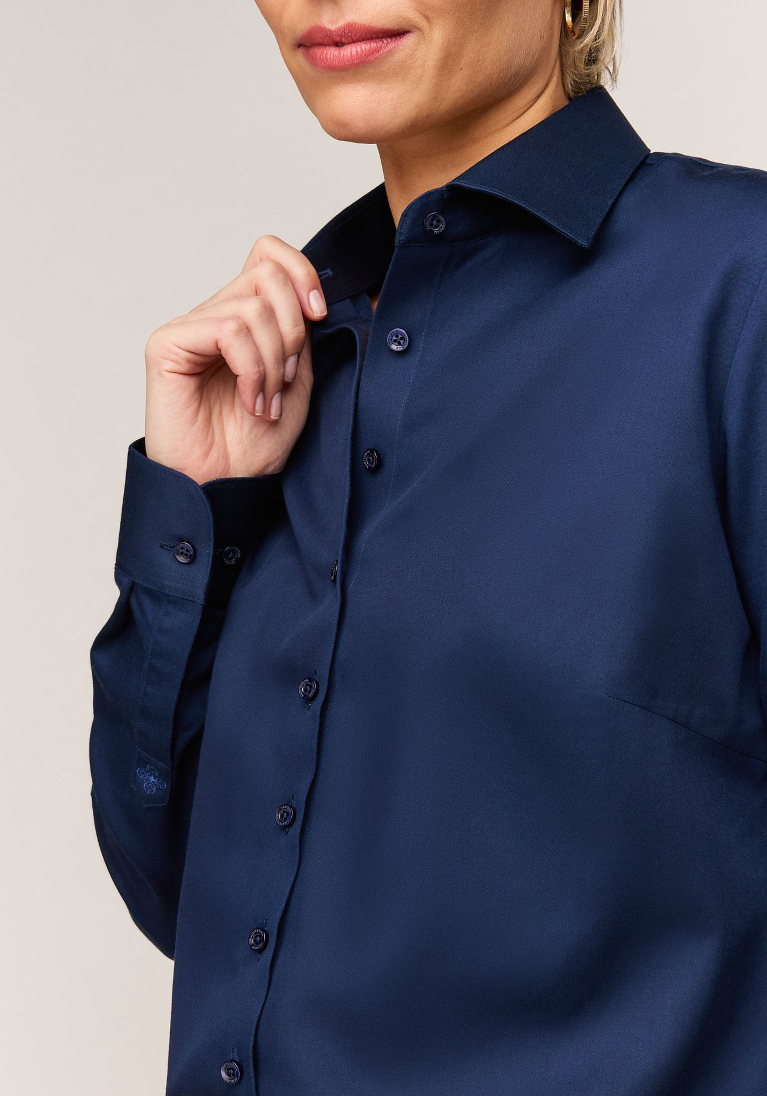 Vander Amsterdam damesblouse regular fit enkele manchet, twill, navy