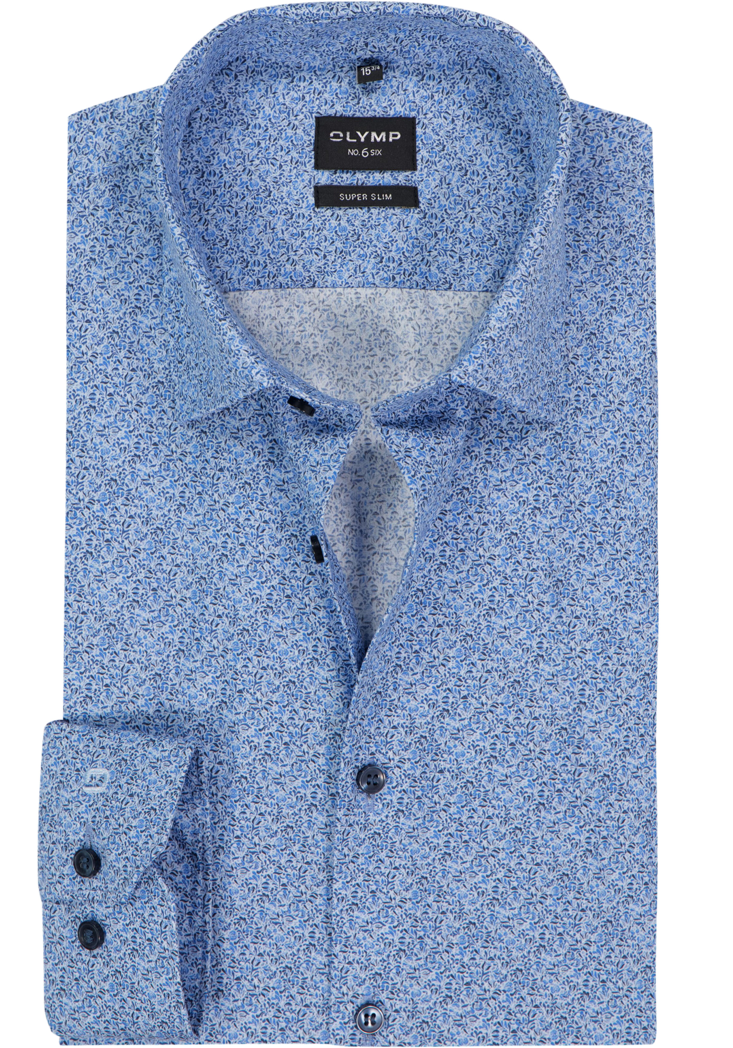 OLYMP No. 6 Six super slim fit overhemd, popeline, lichtblauw dessin
