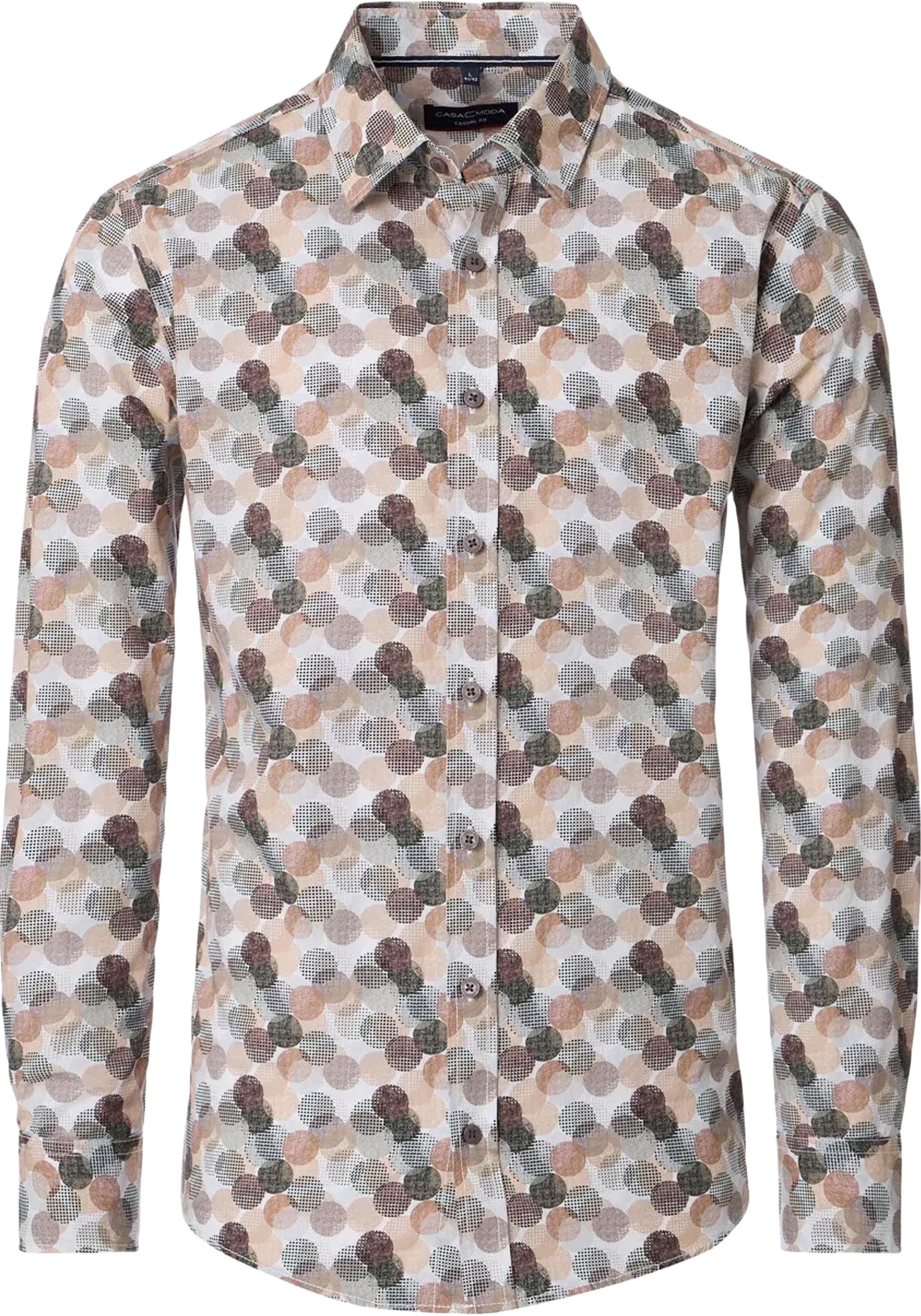 CASA MODA Sport casual fit overhemd, popeline, wit, blauw en beige dessin