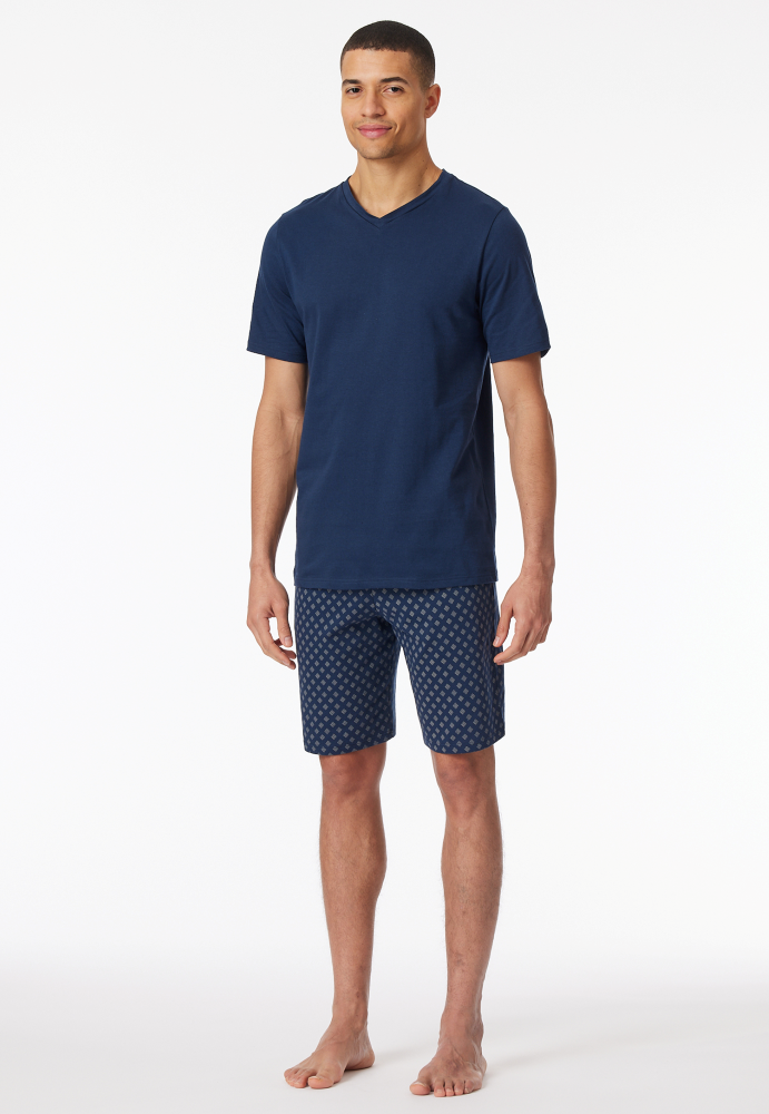 SCHIESSER Cotton Essentials Pyjama kort, heren shortama set, admiraal dessin