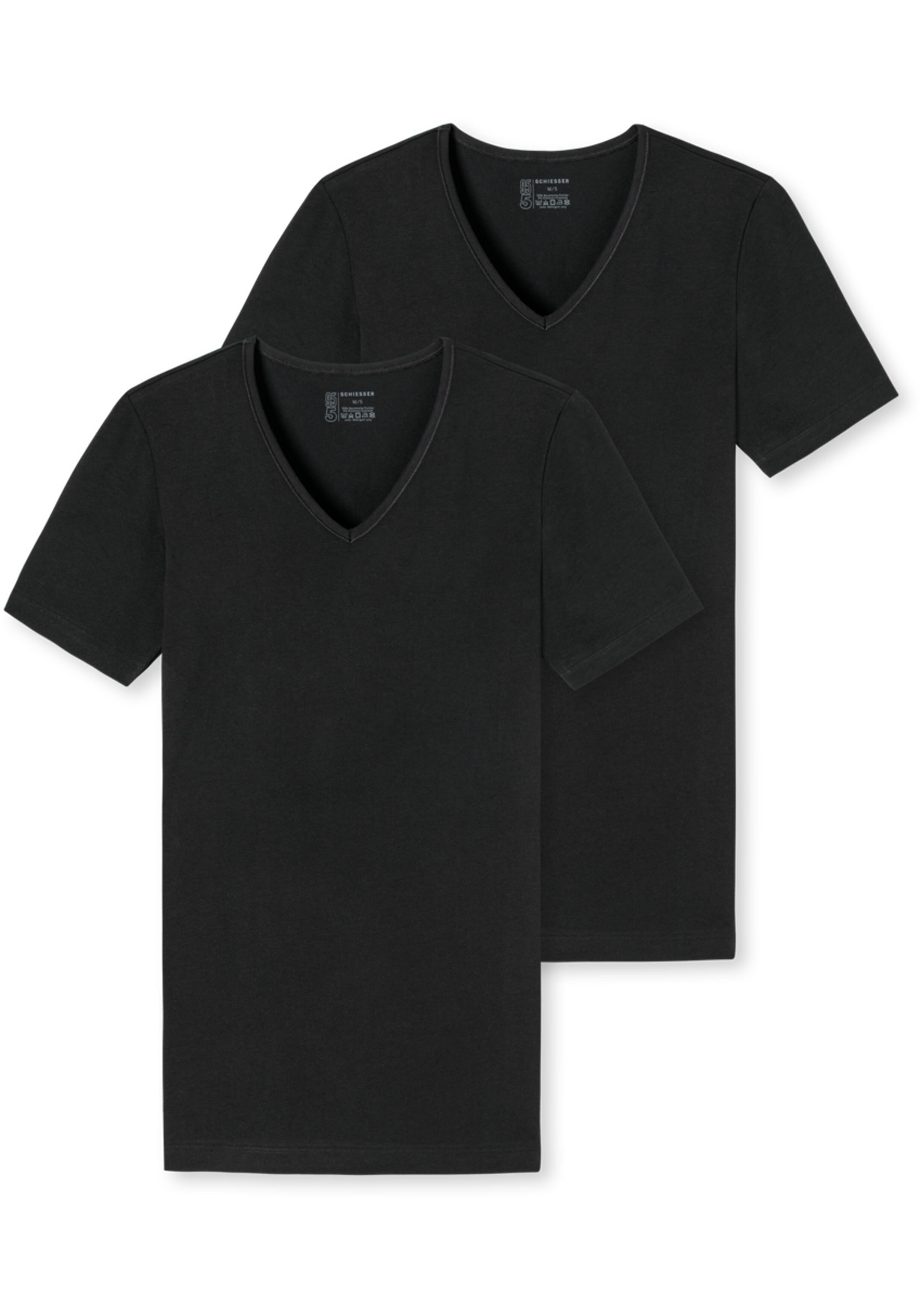 SCHIESSER 95/5 T-shirts (2-pack), V-hals, zwart
