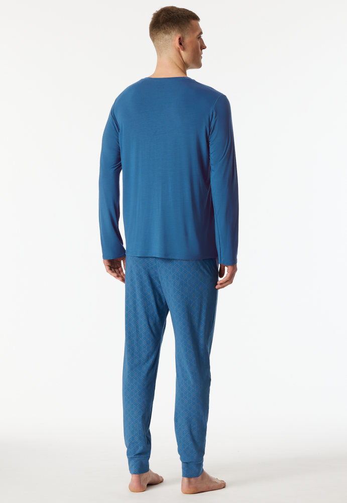 SCHIESSER Long Life Soft Pyjama lang, heren pyjama set, blauw dessin