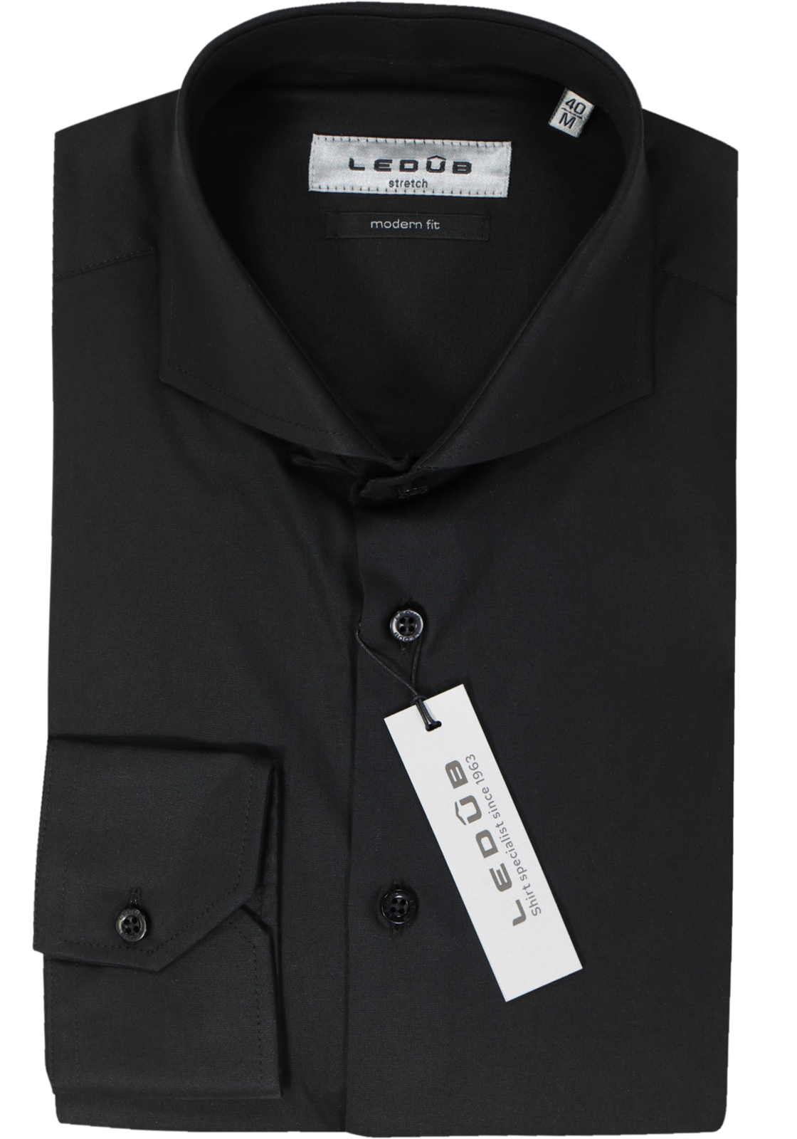 Ledub modern fit overhemd, zwart stretch Ledub modern fit overhemd, zwart stretch