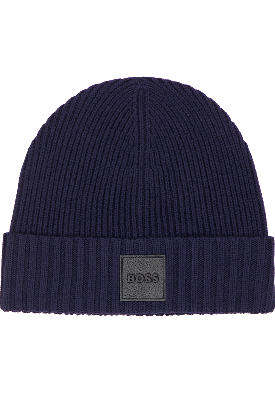BOSS Flavio muts wol, heren muts met omslag, donkerblauw BOSS Flavio muts wol, heren muts met omslag, donkerblauw