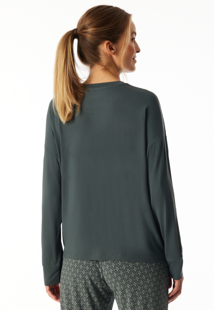 SCHIESSER dames Mix+Relax Shirt 1/1 arm, dames T-shirt lange mouw, donkergroen gestreept