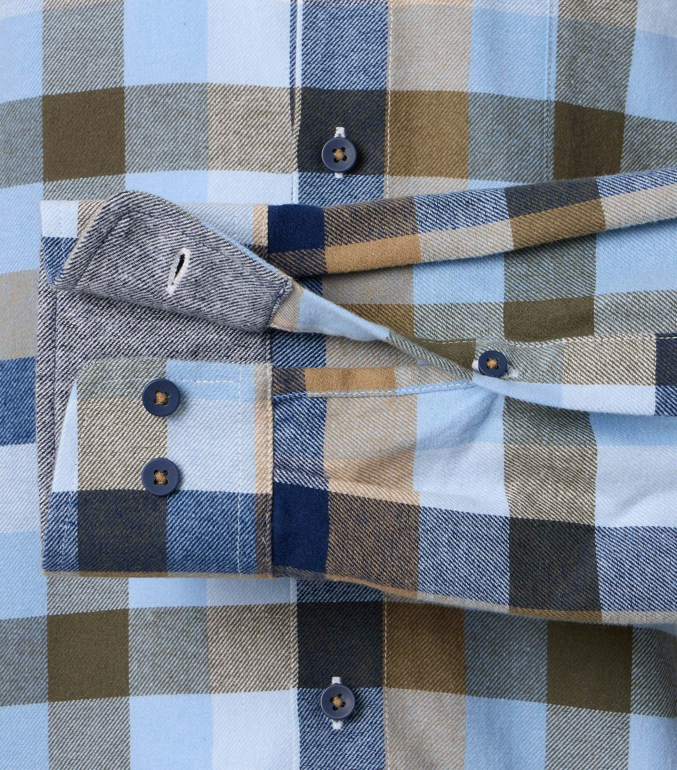 Redmond modern fit overhemd, flanel, blauw, groen en beige geruit