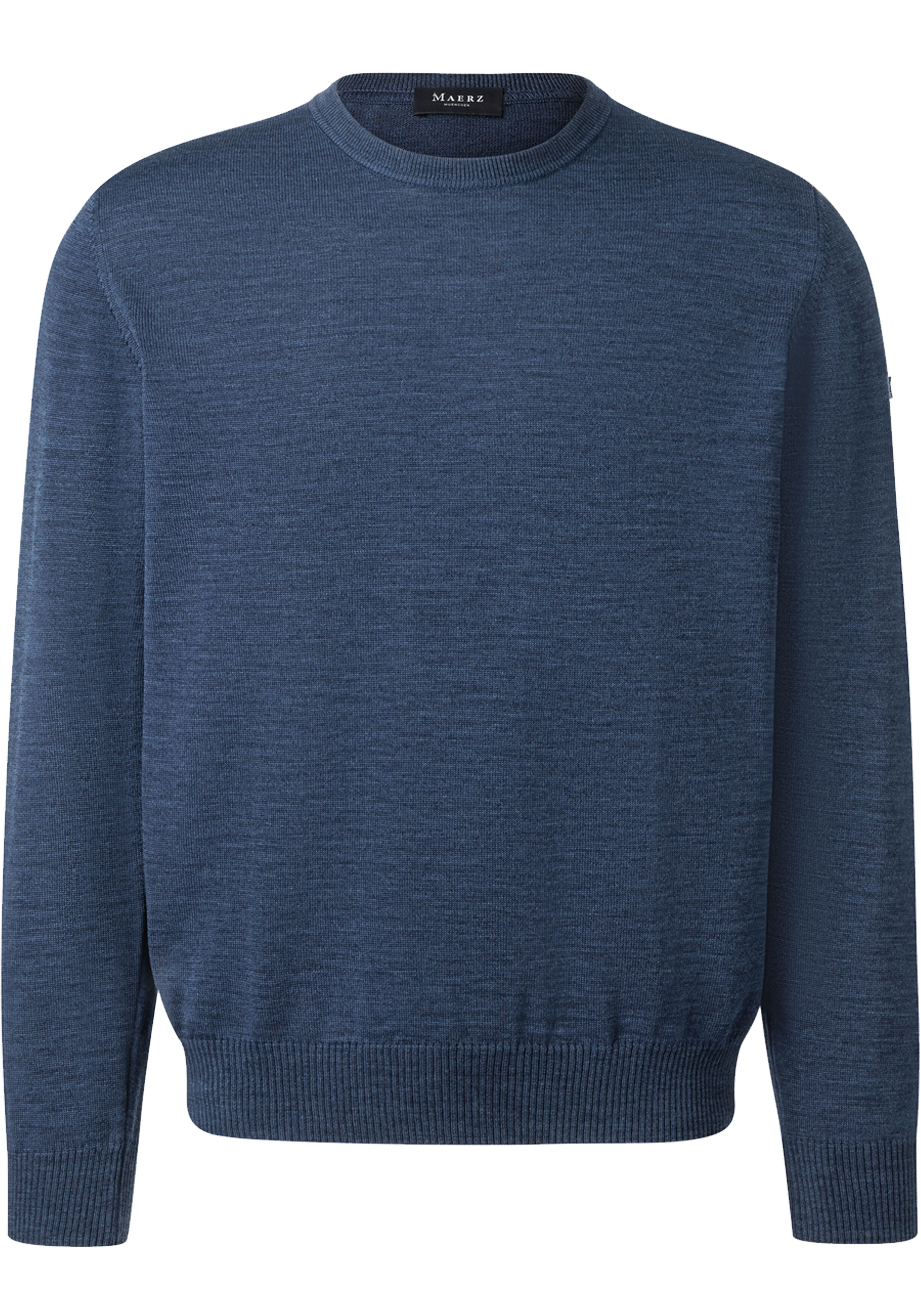 MAERZ Regular Fit heren trui met O-hals wol, blauw