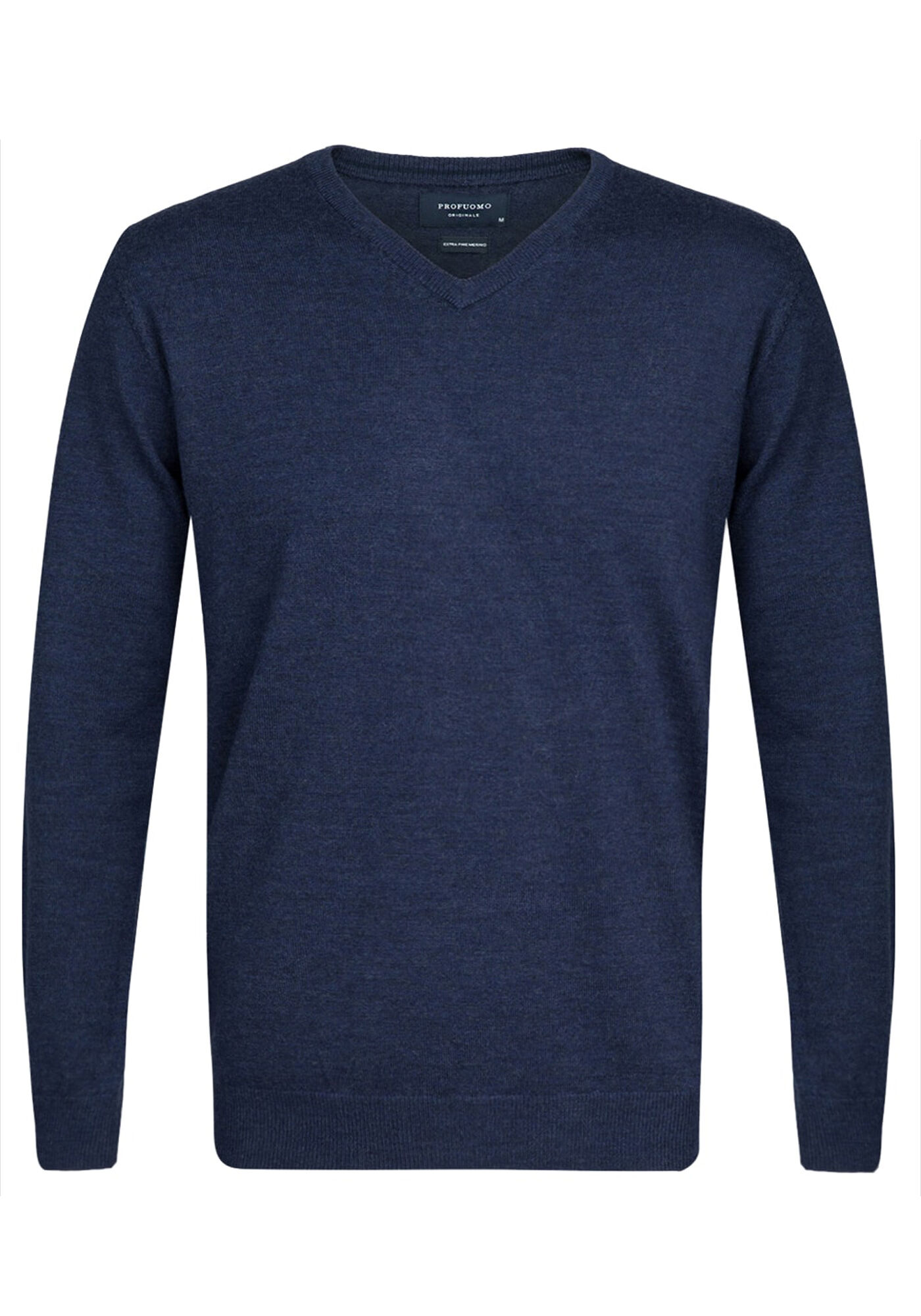 Profuomo slim fit trui wol, heren pullover V-hals, indigo blauw