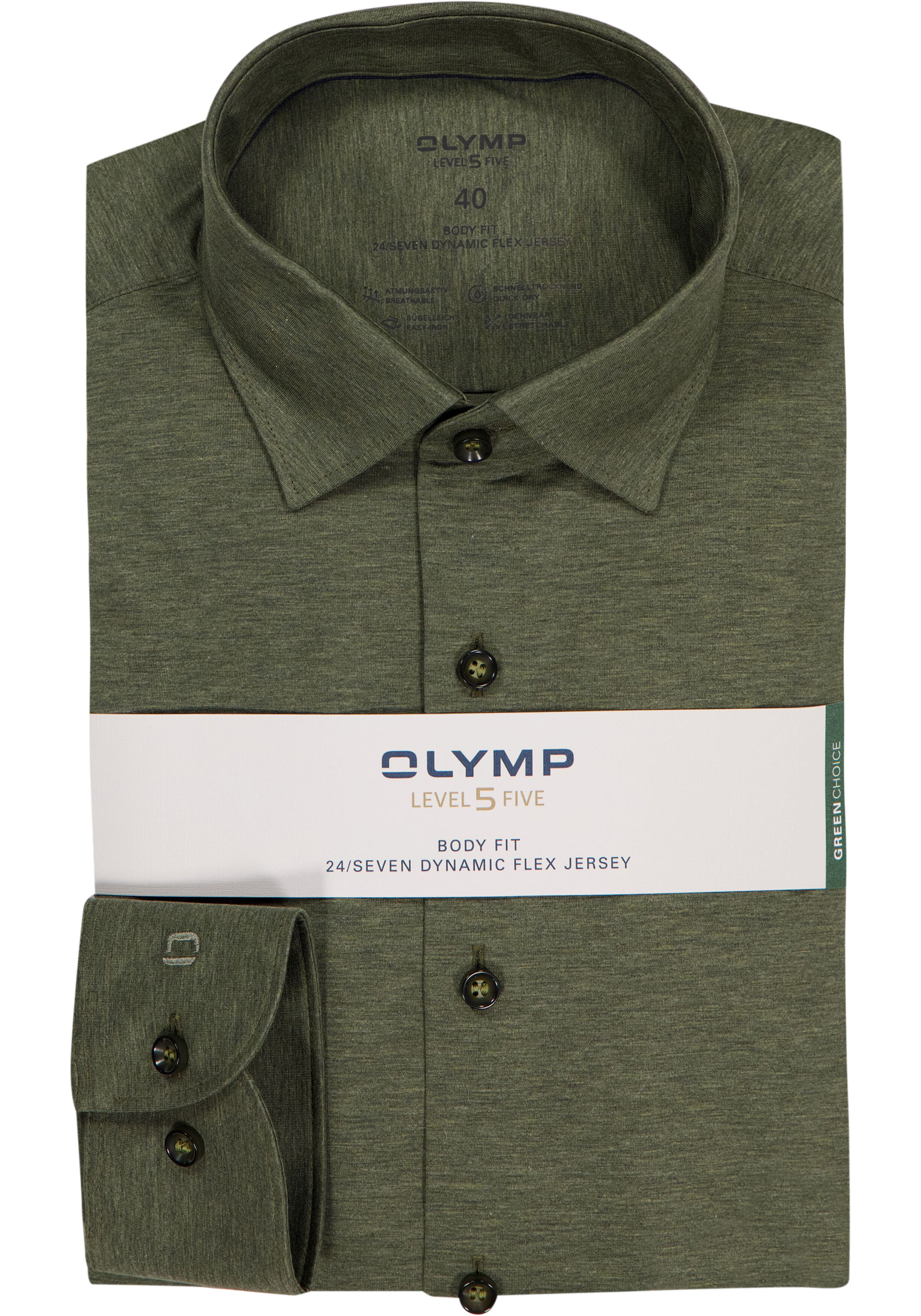 OLYMP 24/7 Level 5 body fit overhemd, tricot, groen