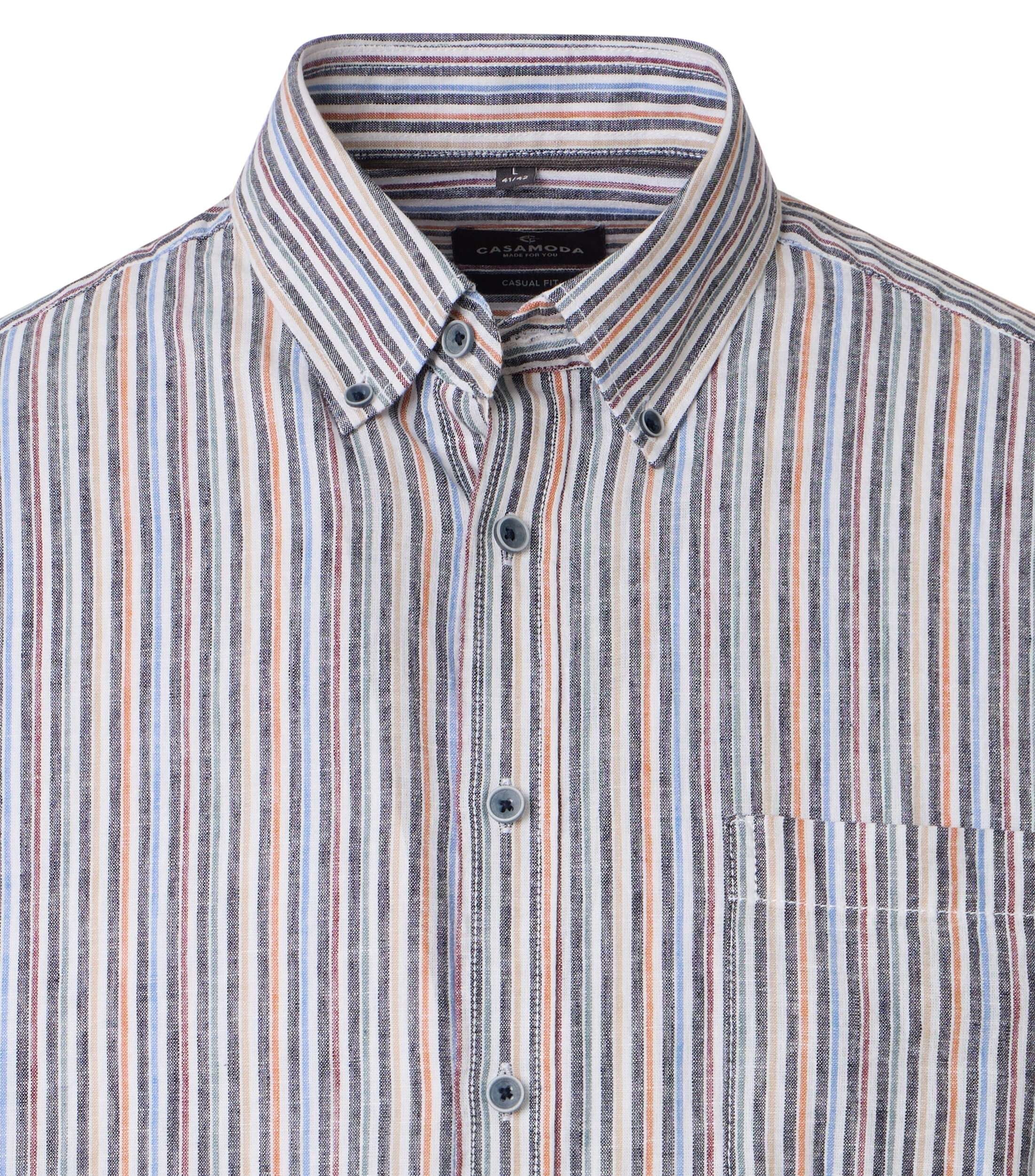 CASA MODA Sport casual fit overhemd, korte mouw, structuur, wit, blauw, grijs, oranje gestreept