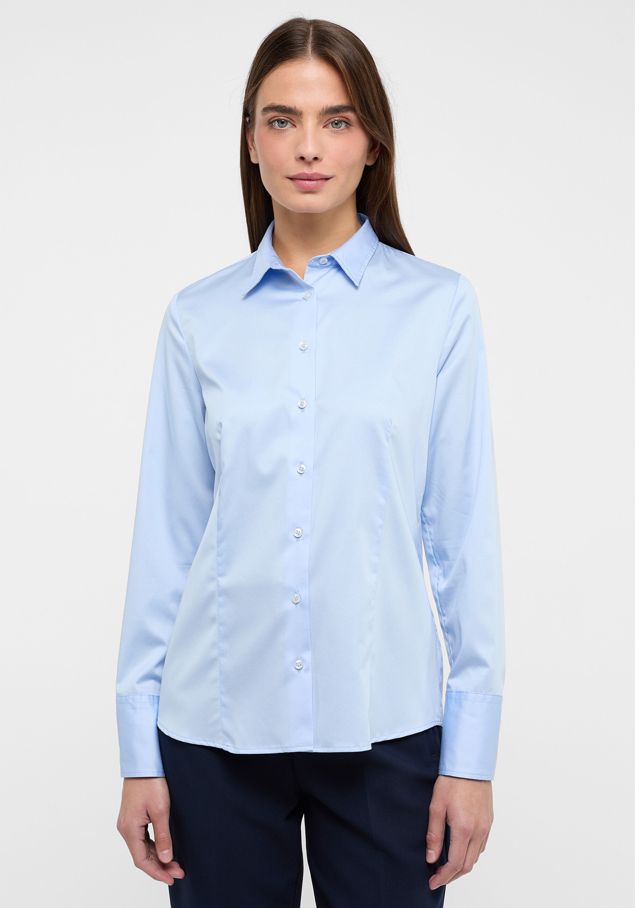 ETERNA dames blouse modern classic, stretch satijnbinding, lichtblauw