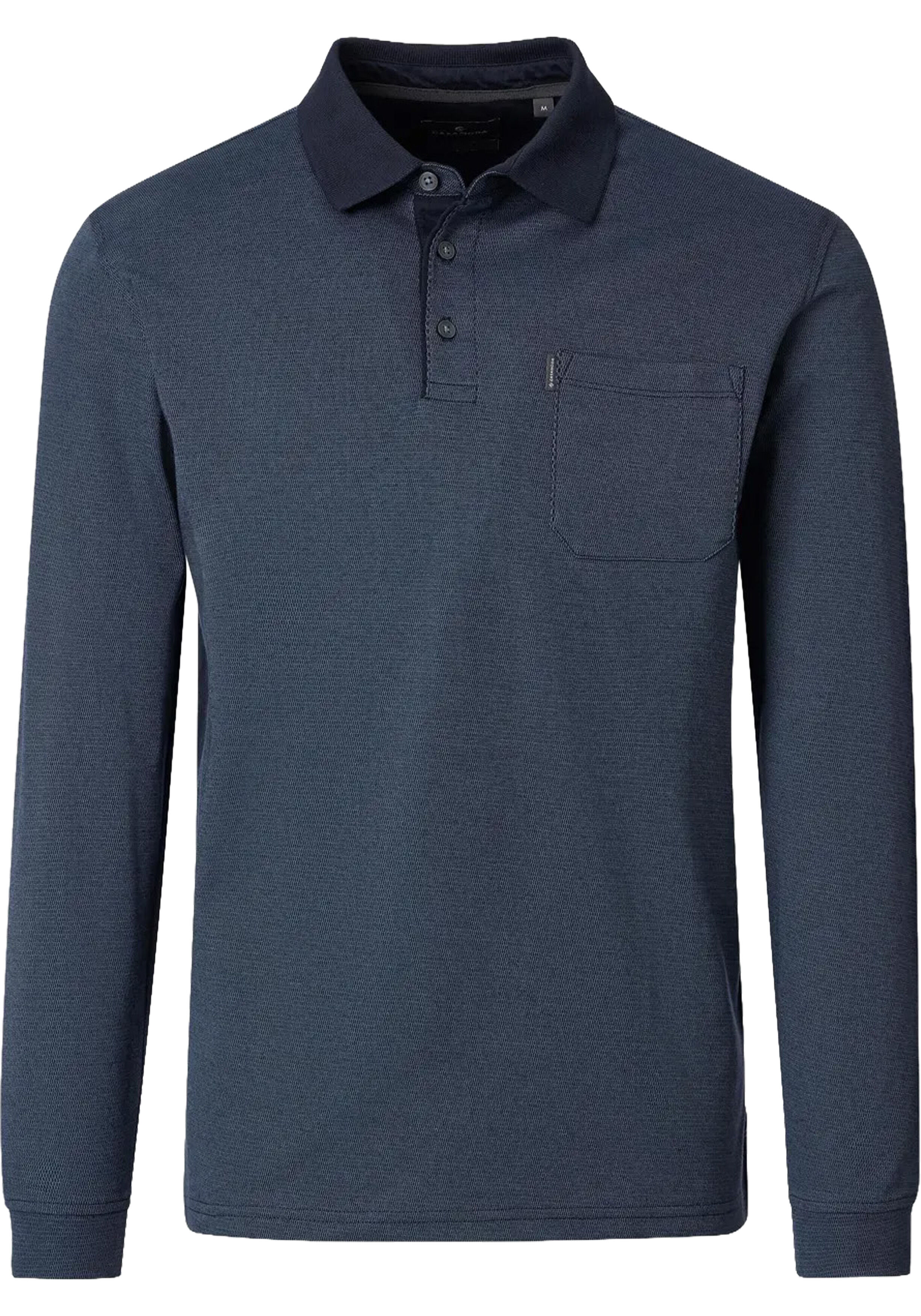 CASA MODA comfort fit heren polo lange mouw, donkerblauw dessin