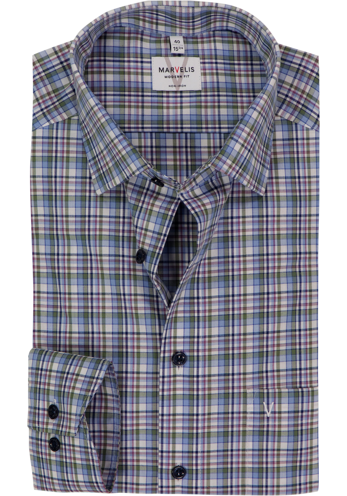 MARVELIS modern fit overhemd, popeline, olijfgroen geruit MARVELIS modern fit overhemd, popeline, olijfgroen geruit