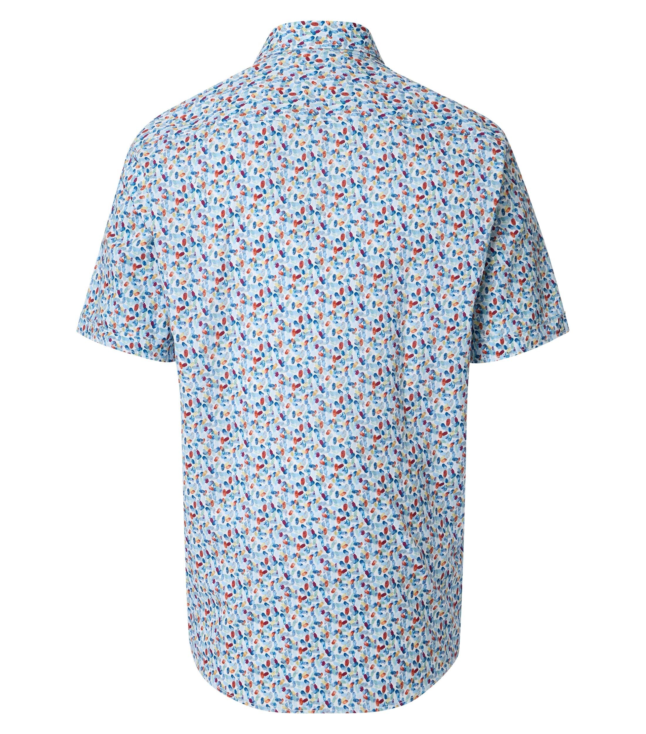 CASA MODA Sport casual fit overhemd, korte mouw, chambray, wit met blauw, rood en geel dessin